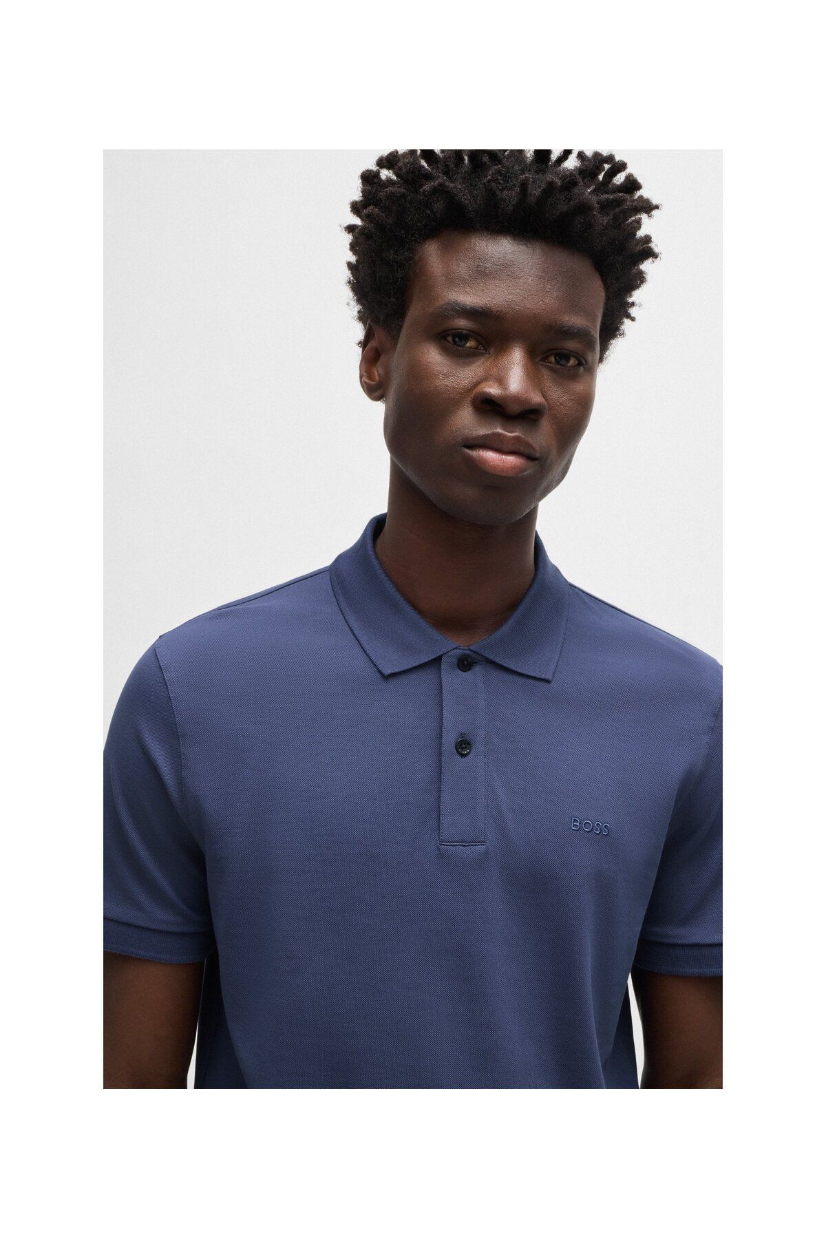 تی شرت یقه پولو آبی مردانه دکمه پنبه ، آستین کوتاه Navy Blue Collar 412 BOSS