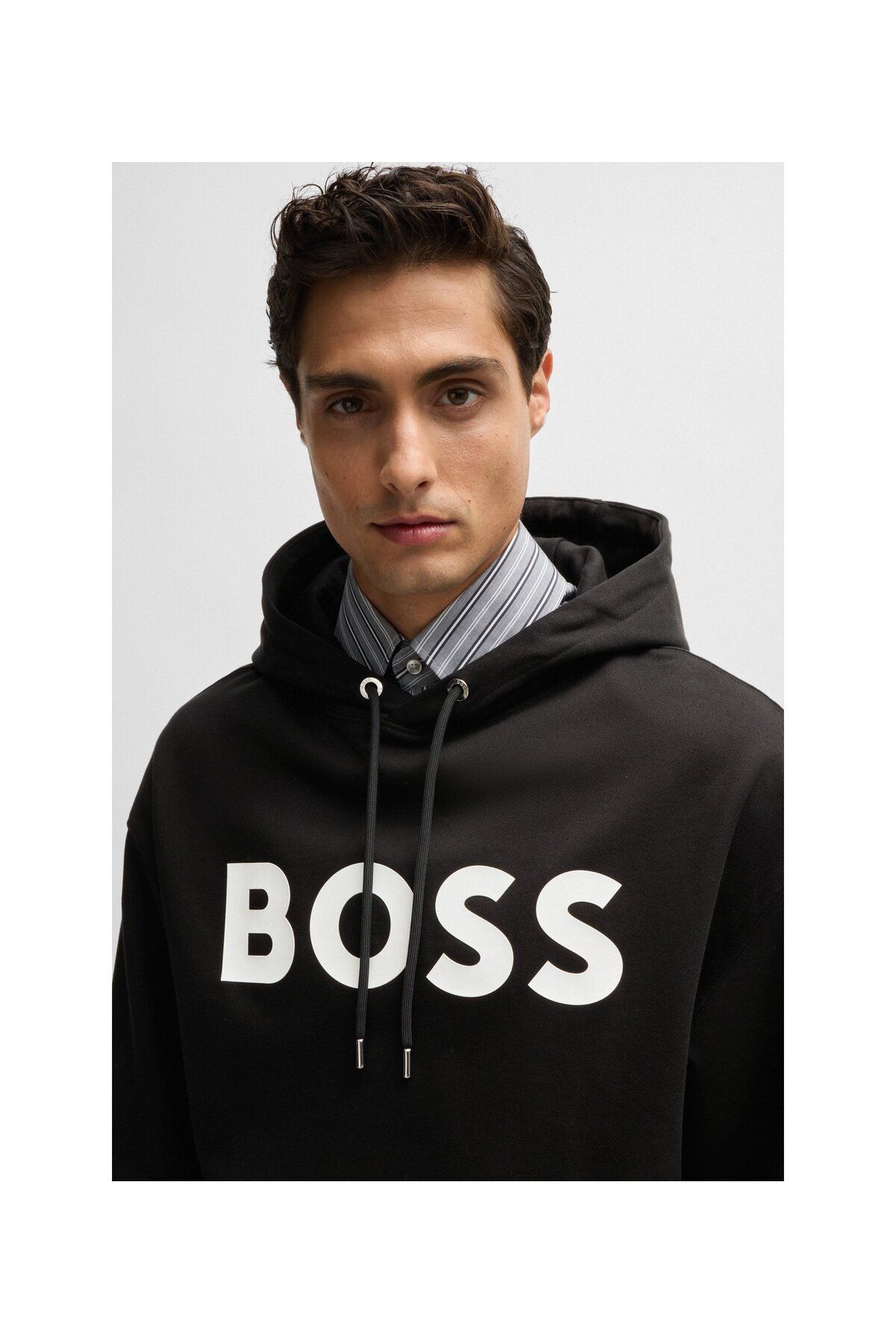 سویشرت مشکی مردانه آرم برند آقایان به طور منظم و مناسب آستین بلند سیاه BOSS
