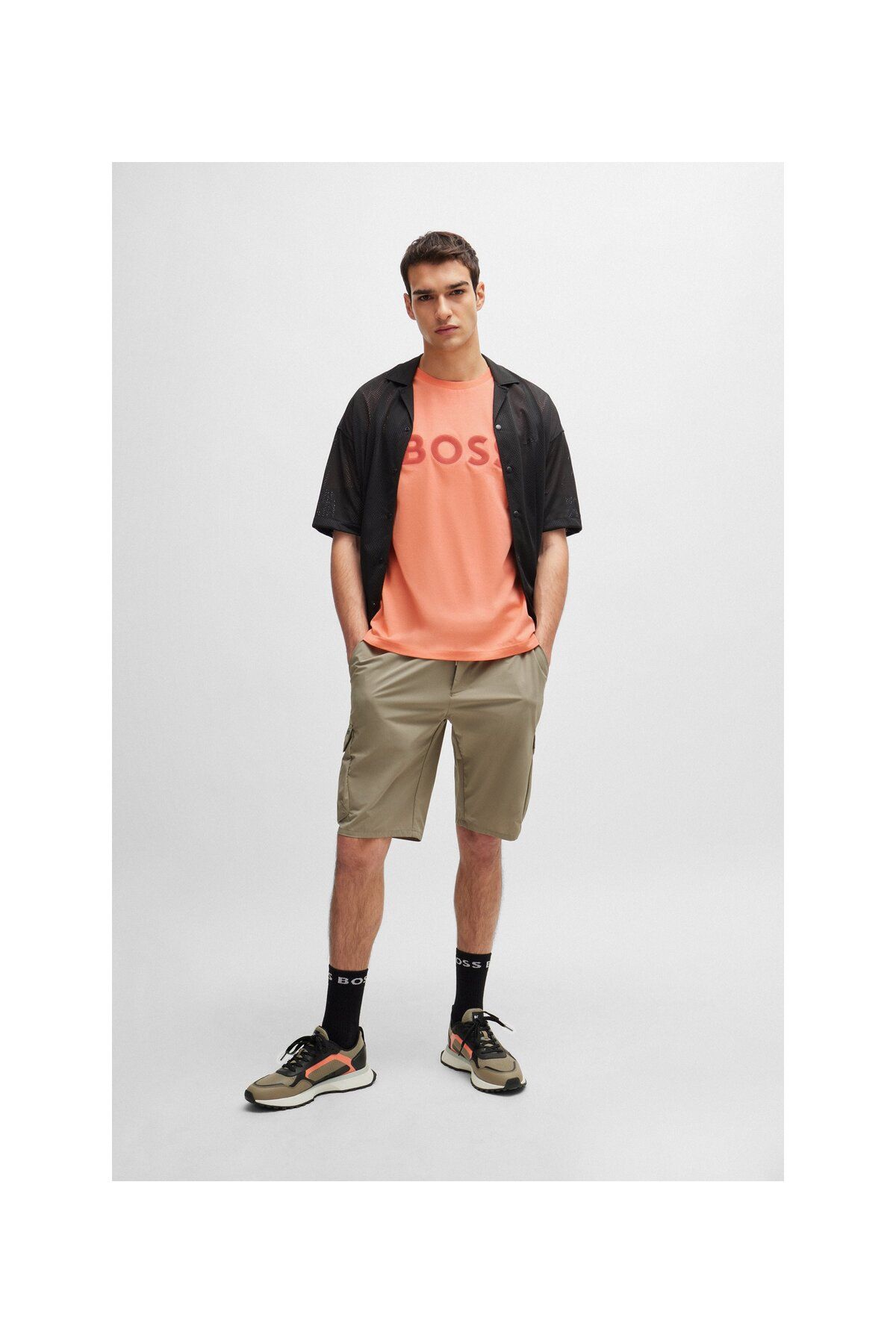 تی شرت قرمز مردانه پنبه برش معمولی T Shirt BOSS