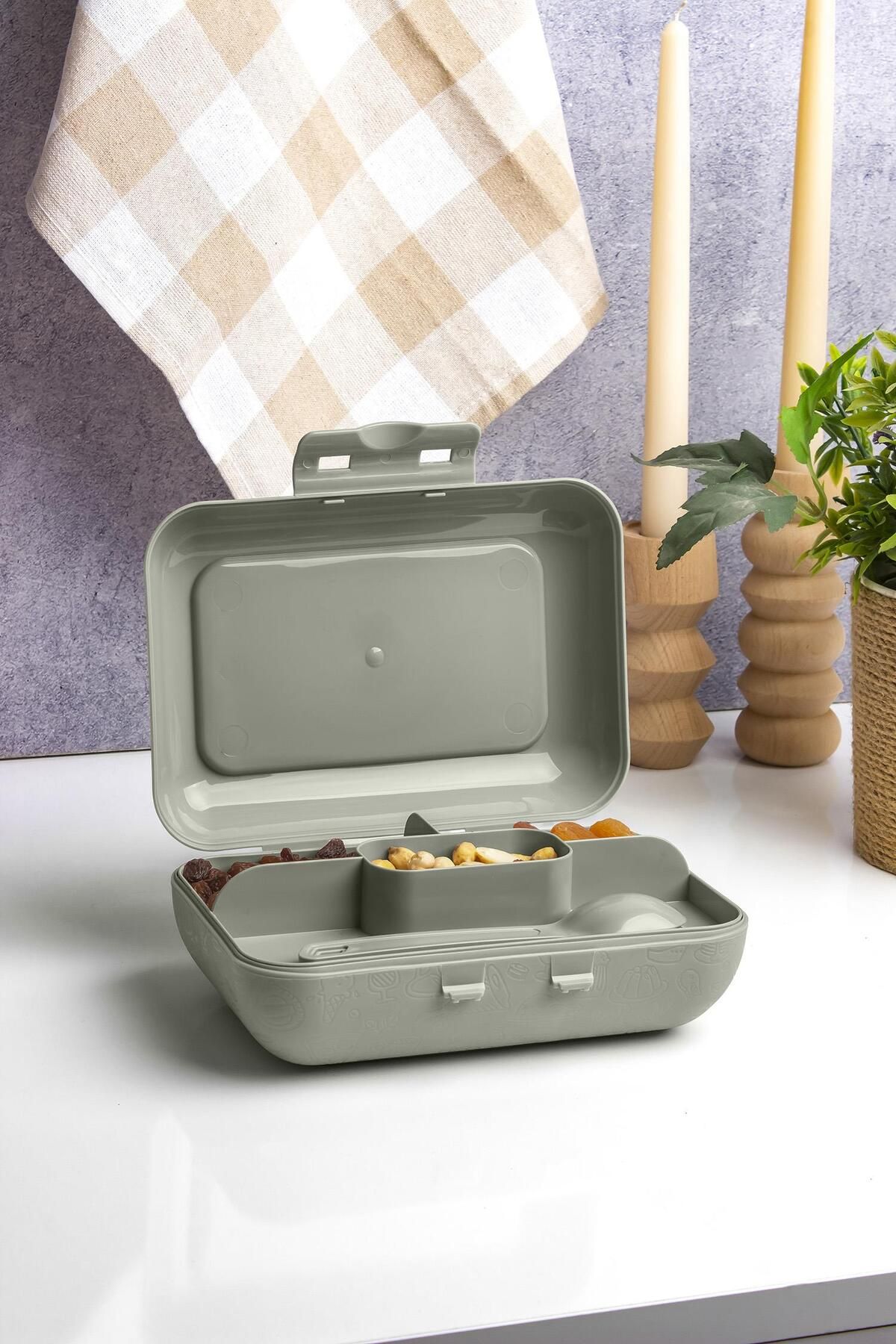 Okyanus Home-Green Lunch Box 2 Layers 5 Compartments Lunch Box with Self Fork and Spoon 3