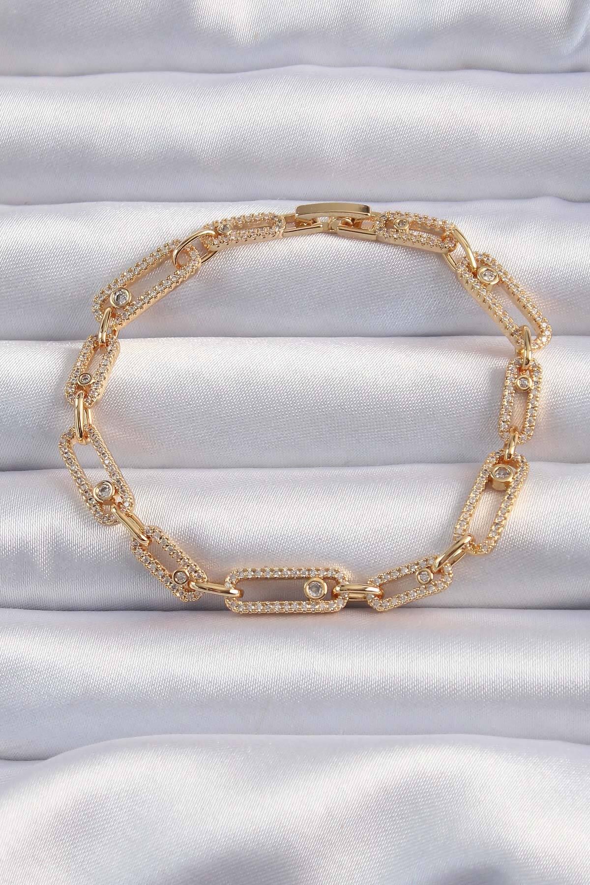 BZK ACCESSORİES Pirinç Vip Seri Gold Renk Zirkon Taşlı Messika Model Bileklik