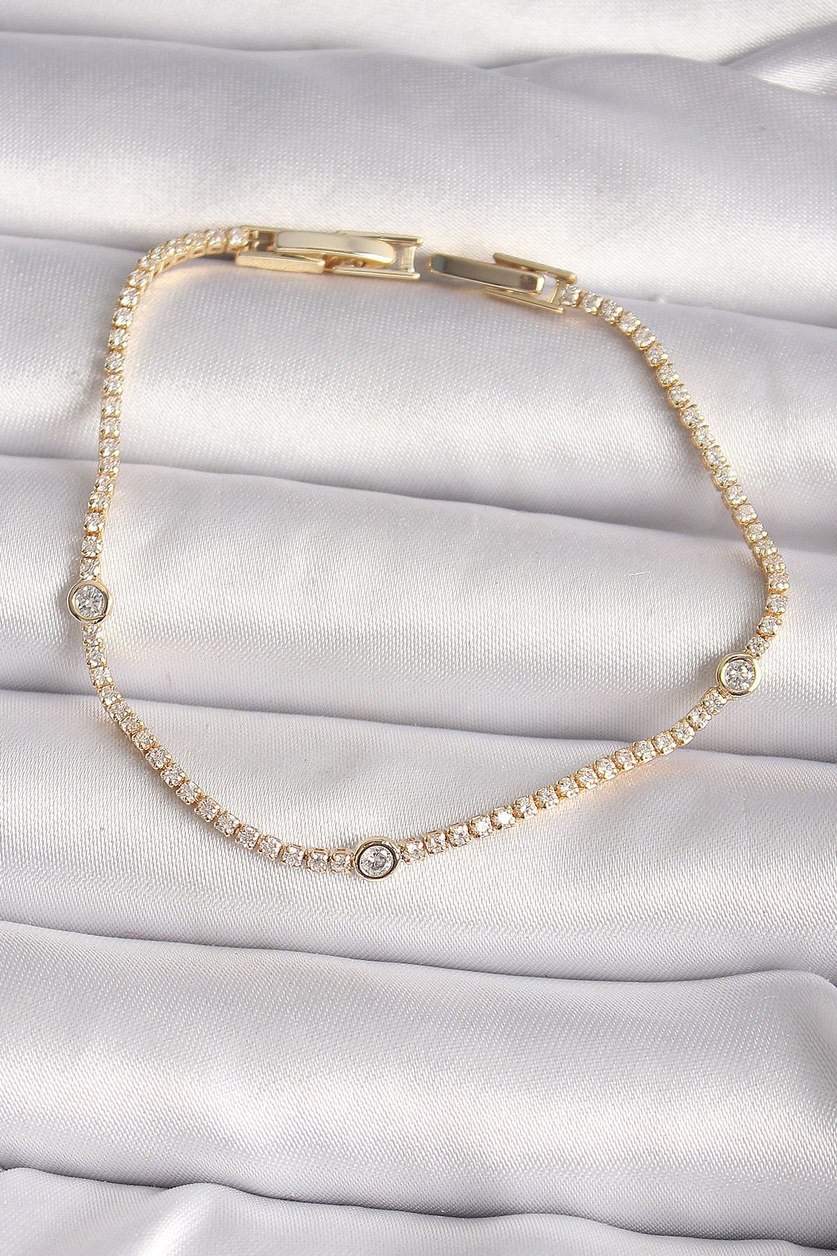 BZK ACCESSORİES Pirinç Gold Renk Zirkon Taşlı Kadın Bileklik
