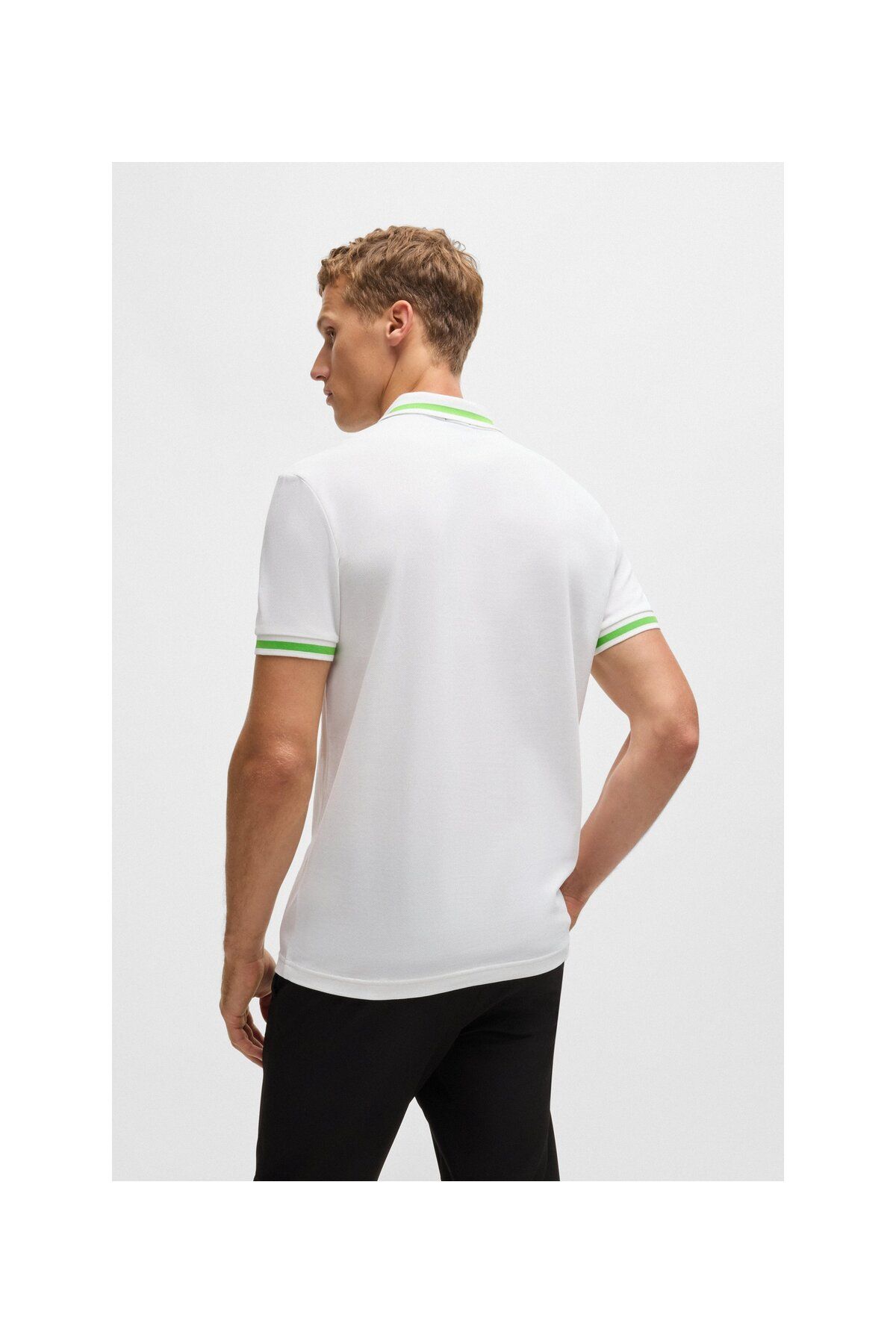 تی شرت یقه پولو سفید مردانه پنبه ، کنتراست مفصل چوگان yaka t shirt BOSS