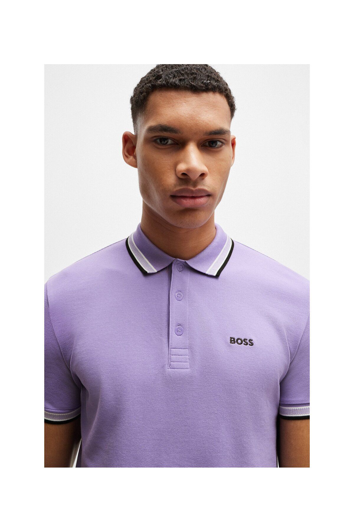 تی شرت یقه پولو بنفش مردانه لوگوی رنگ کنتراست پنبه چوگان yaka t shirt BOSS