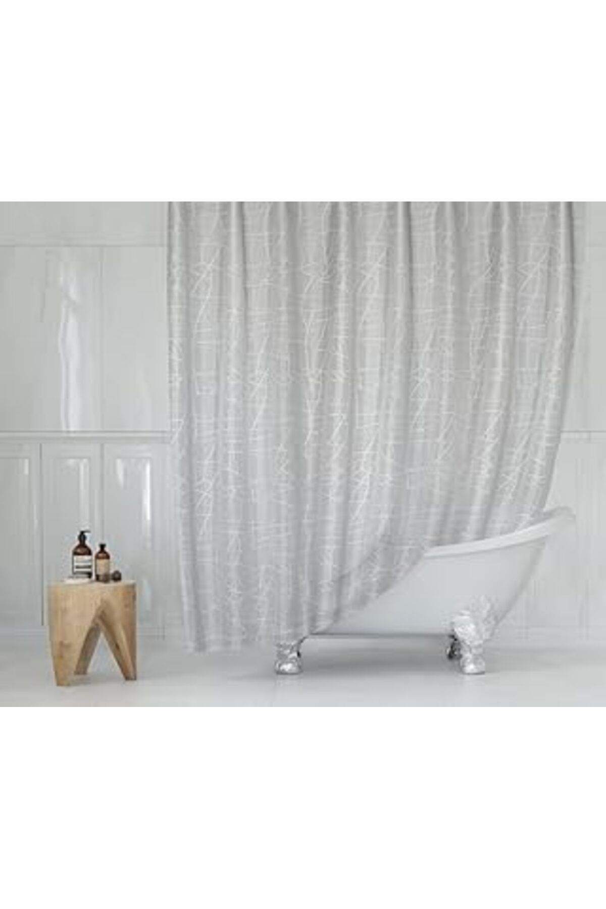 STOREMAX Tropikhome Desen Banyo Perdesi - Beyaz Çizgili Duş Perdesi, 180x200 Cm Tek Kanat Banyo Duş P