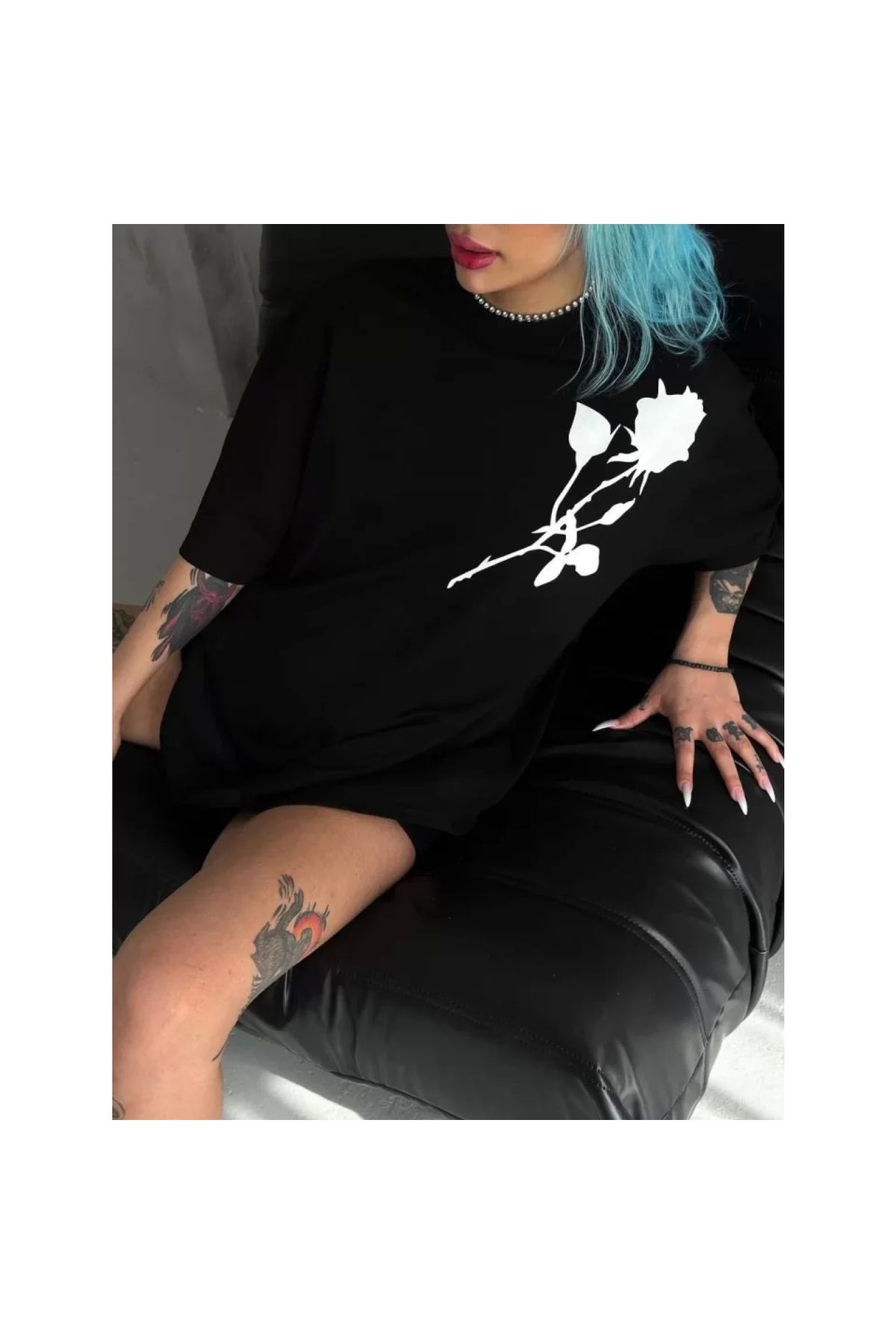 Narnuga Unisex Bisiklet Yaka Baskılı Oversize TShirt