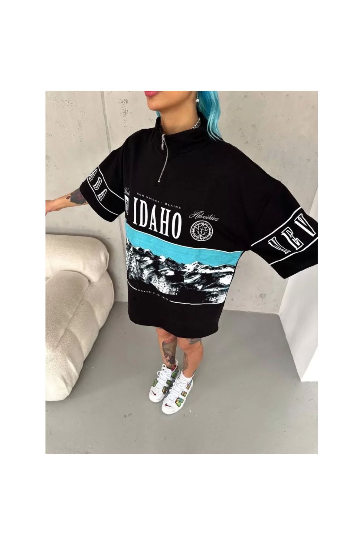 Narnuga Unisex Baskılı Yarım Fermuarlı TShirt