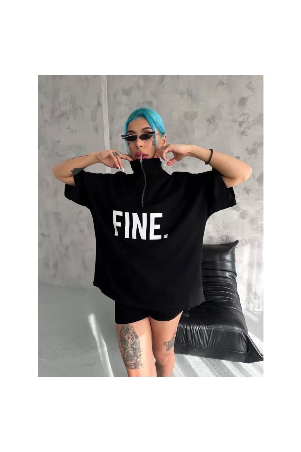 Narnuga Unisex Baskılı Yarım Fermuarlı TShirt