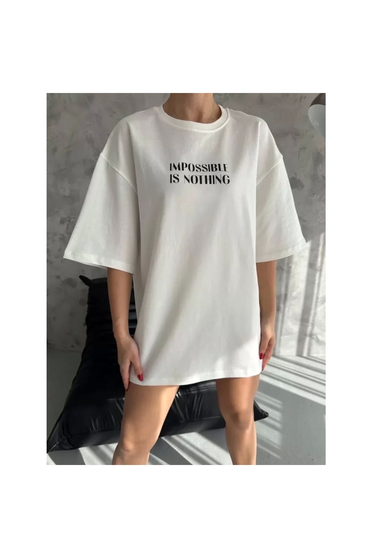 Narnuga Unisex Bisiklet Yaka Baskılı Oversize TShirt