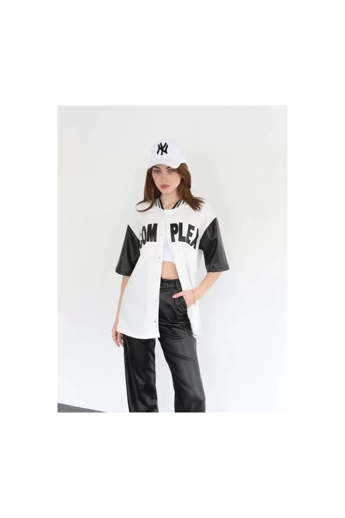 Narnuga Complex Kolları Deri Kolej Oversize Tshirt