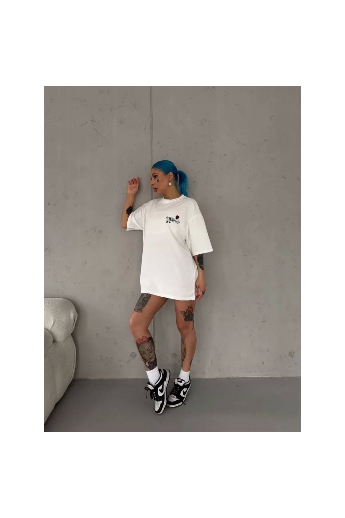 Narnuga Unisex Bisiklet Yaka Baskılı Oversize TShirt