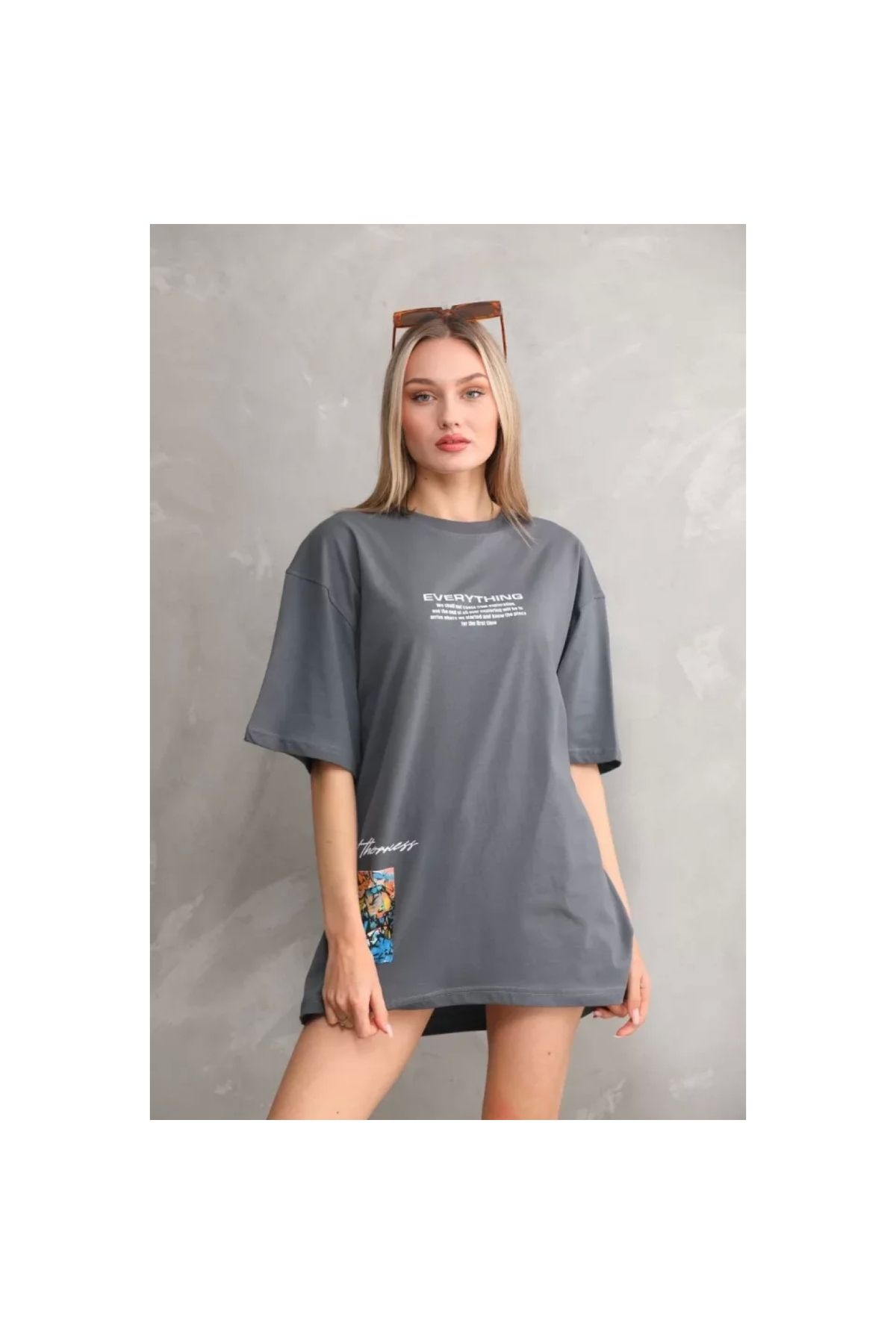 Narnuga Unisex Bisiklet Yaka Baskılı Oversize TShirt