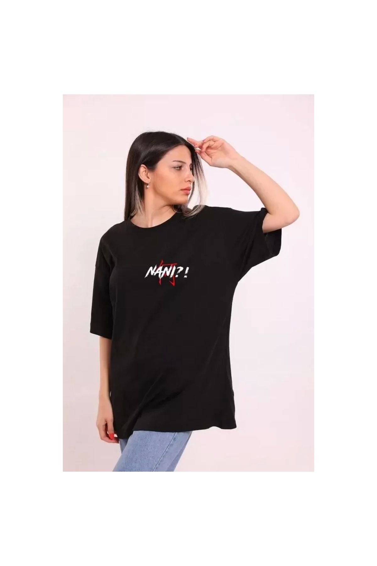 Narnuga Unisex Bisiklet Yaka Baskılı Oversize TShirt