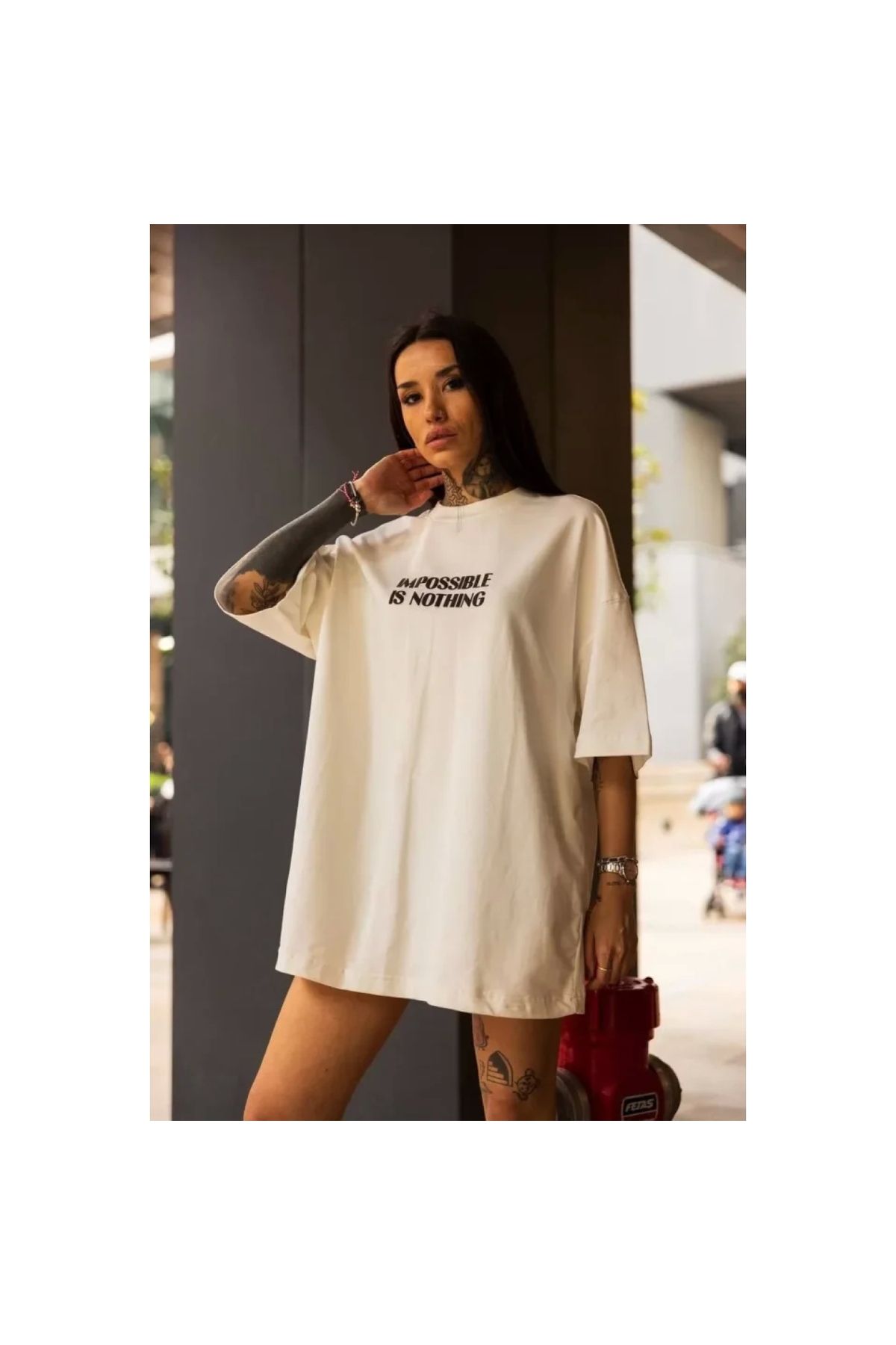 Narnuga Unisex Bisiklet Yaka Baskılı Oversize TShirt