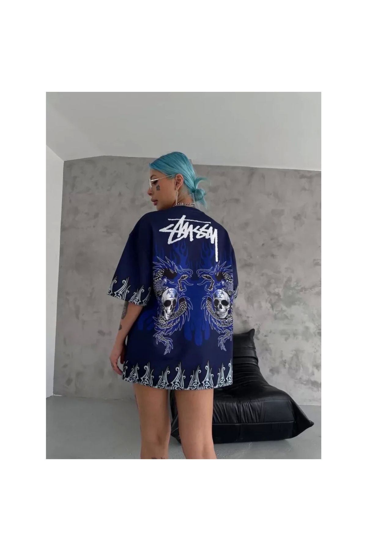 Narnuga Unisex Bisiklet Yaka Baskılı Oversize TShirt