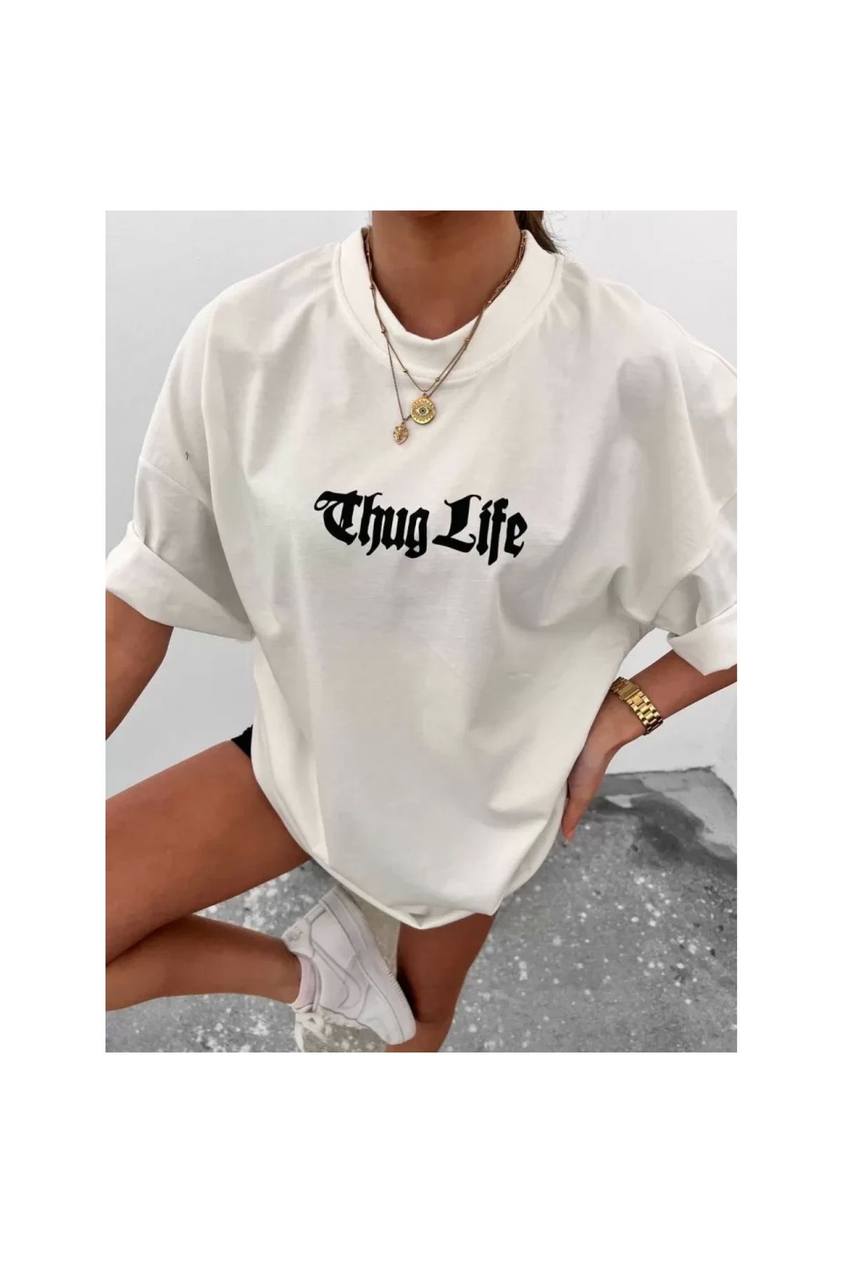 Narnuga Unisex Bisiklet Yaka Baskılı Oversize TShirt