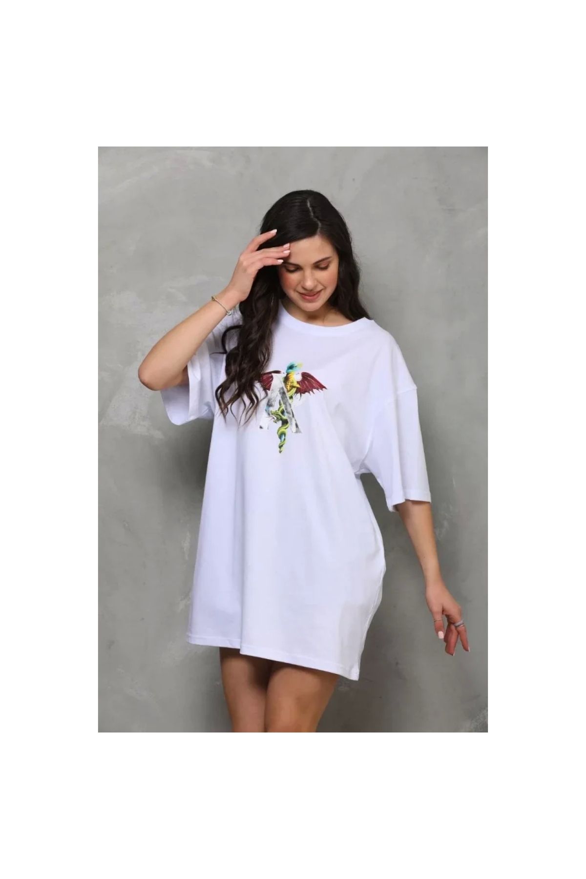 Narnuga Unisex Bisiklet Yaka Baskılı Oversize TShirt
