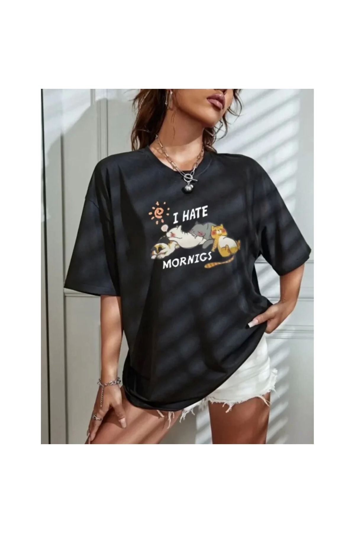 Narnuga Bisiklet Yaka Baskılı Oversize TShirt