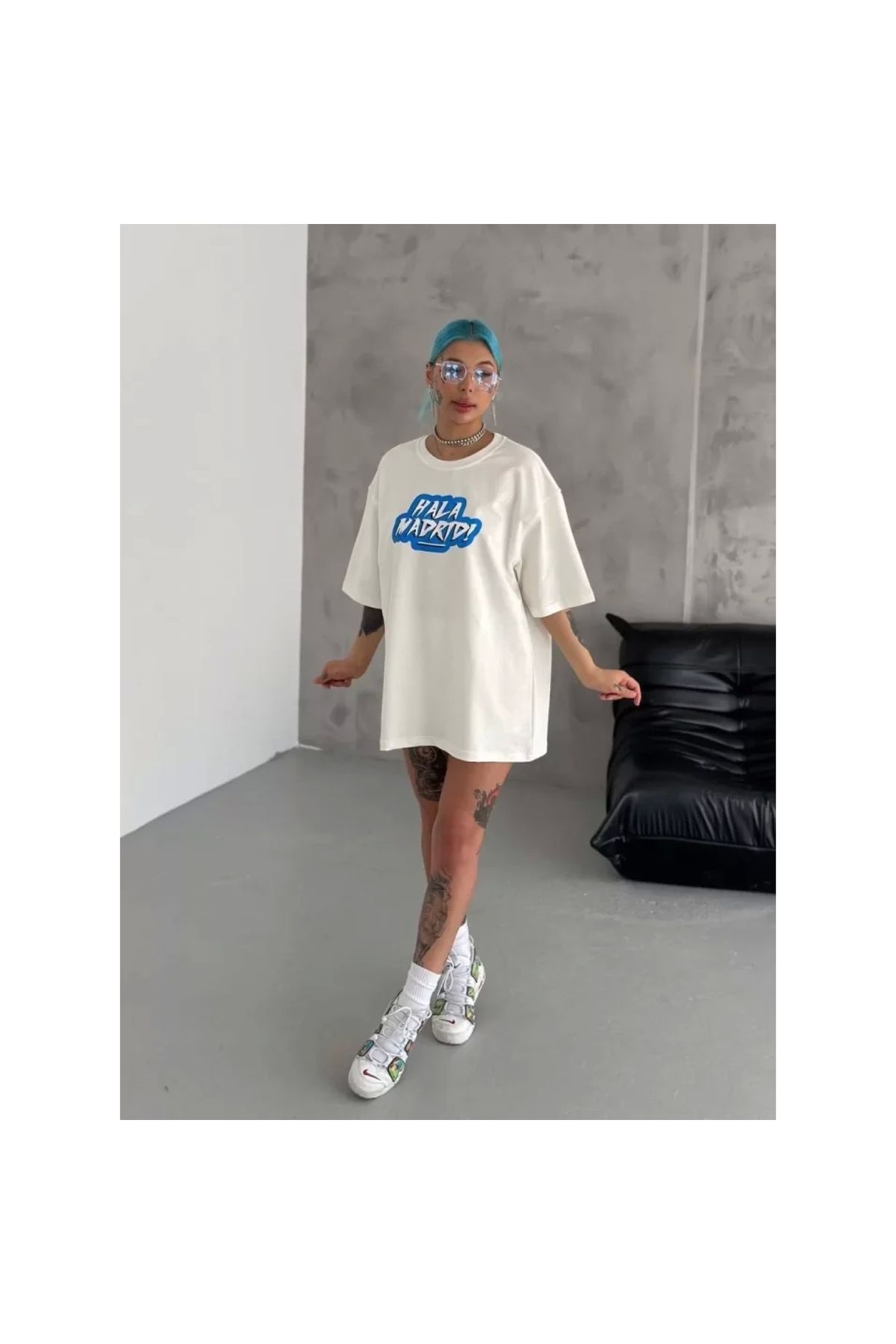 Narnuga Unisex Bisiklet Yaka Baskılı Oversize TShirt