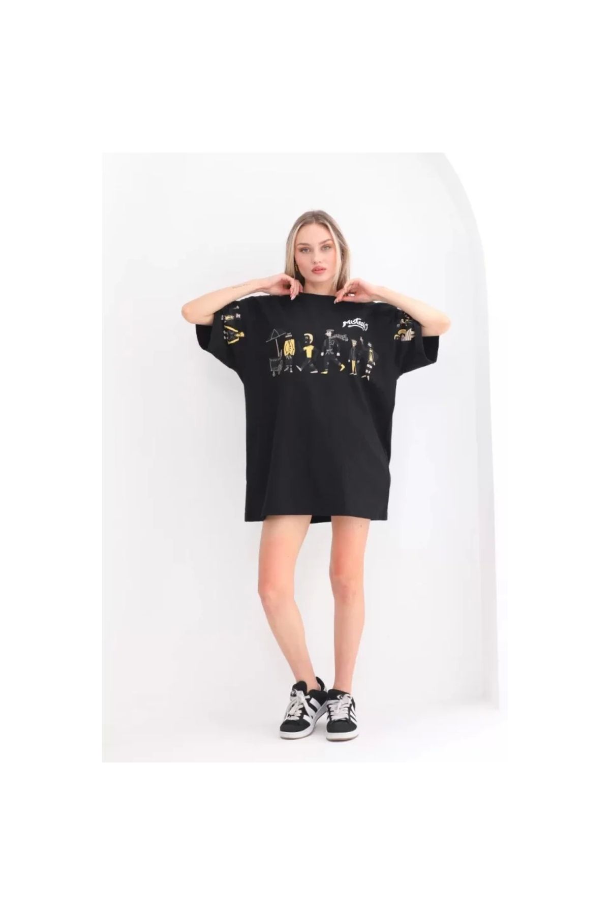 Narnuga Unisex Bisiklet Yaka Baskılı Oversize TShirt