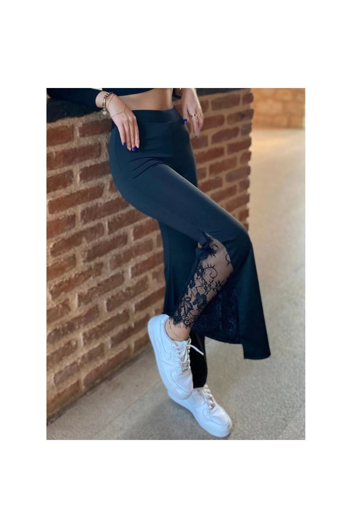 Narnuga Kadın Dantel Eklemeli Ispanyol Paça Scuba Tayt Pantalon
