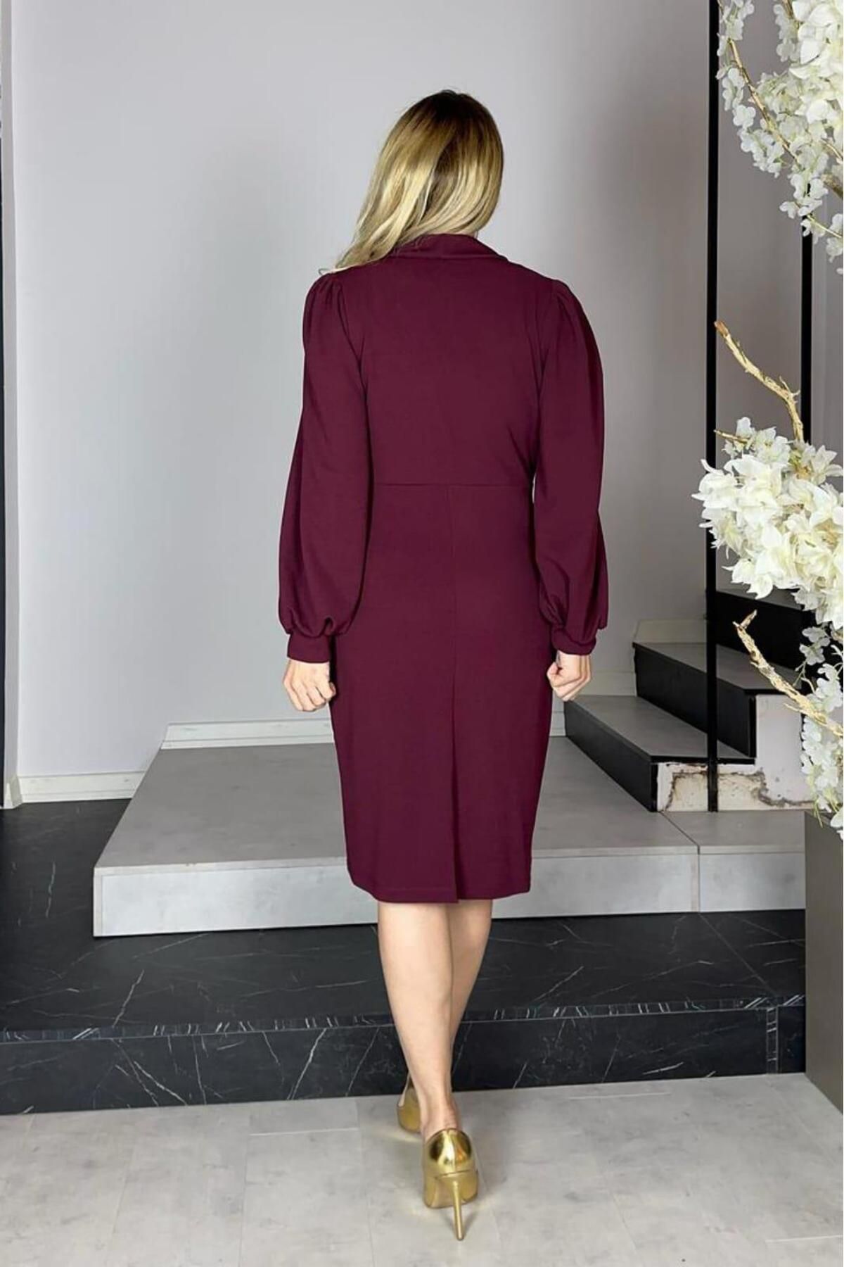 gesmoda-Rochie detaliată cu nasturi model burgundy G1192 2