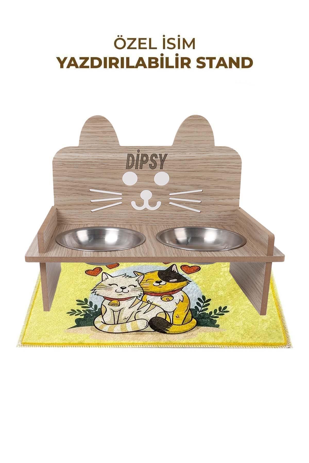 GOBYPET-Wooden Custom Name Printed, Eared Cat Food Water Bowl Stand 2