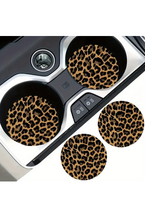 Oasis Life Araç Içi Bardak Altlığı Kahverengi Leopar Desenli Bardak Altlık 2 ...