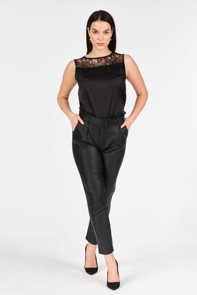 Shahiqa Kemerli Yüksek Bel Suni Deri Görünümlü Pantolon