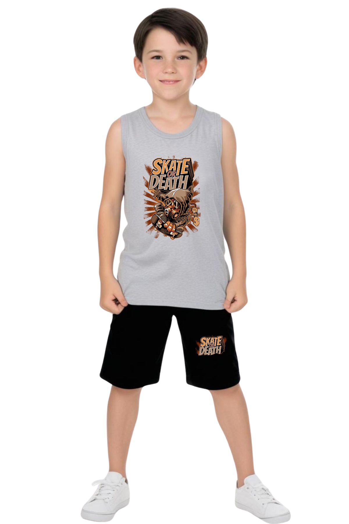 YA KO KİDS Set De Sus Și De Jos Pentru Băieți Cu Tricou Și Pantaloni Scurți Cu Imprimeu Skate Or Death Masculin - 8 years