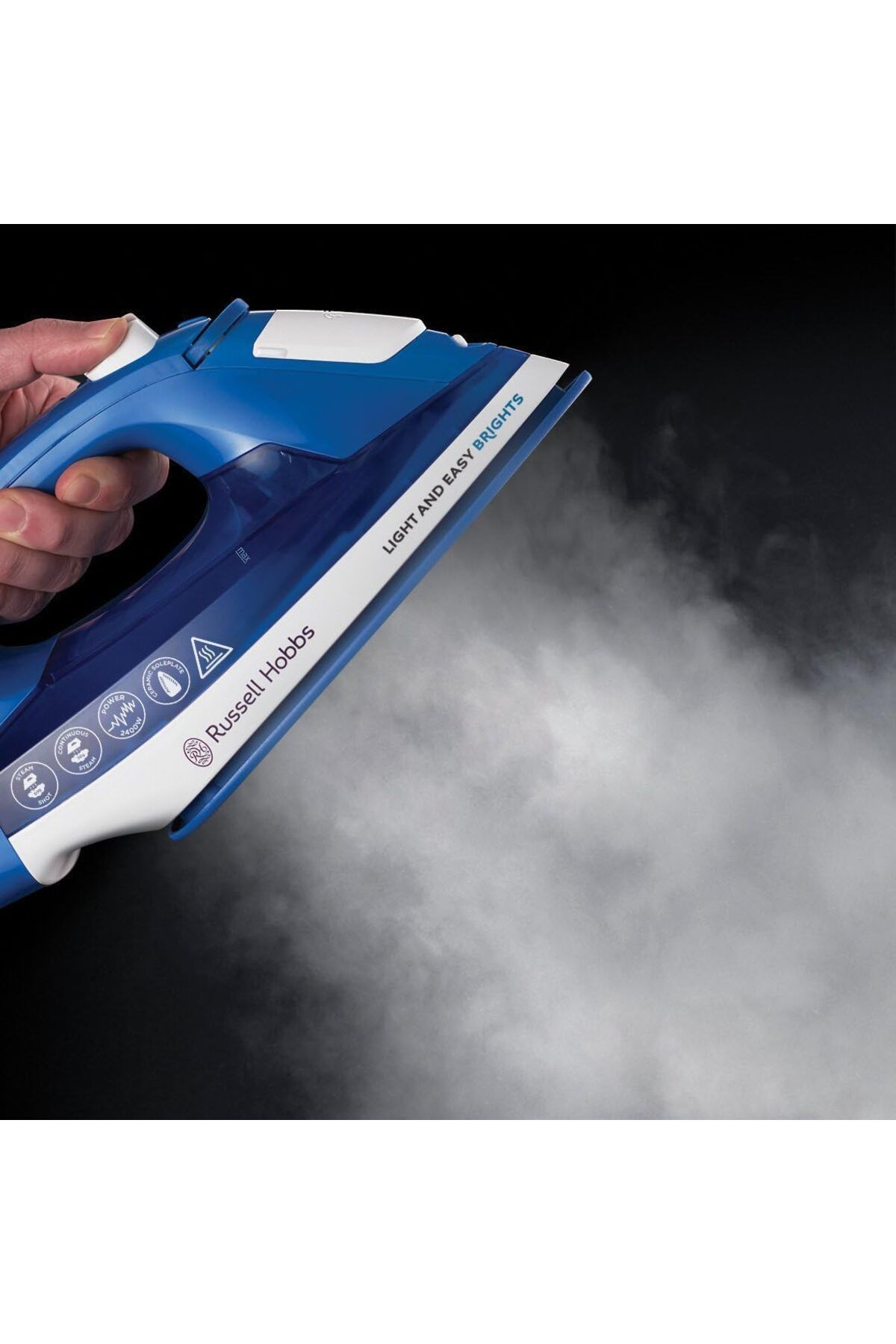 RUSSELL HOBBS-2400W Steam Iron, Non-Stick Ceramic Soleplate,Auto-off,Continuous Steam,Blue 26483GCC 3