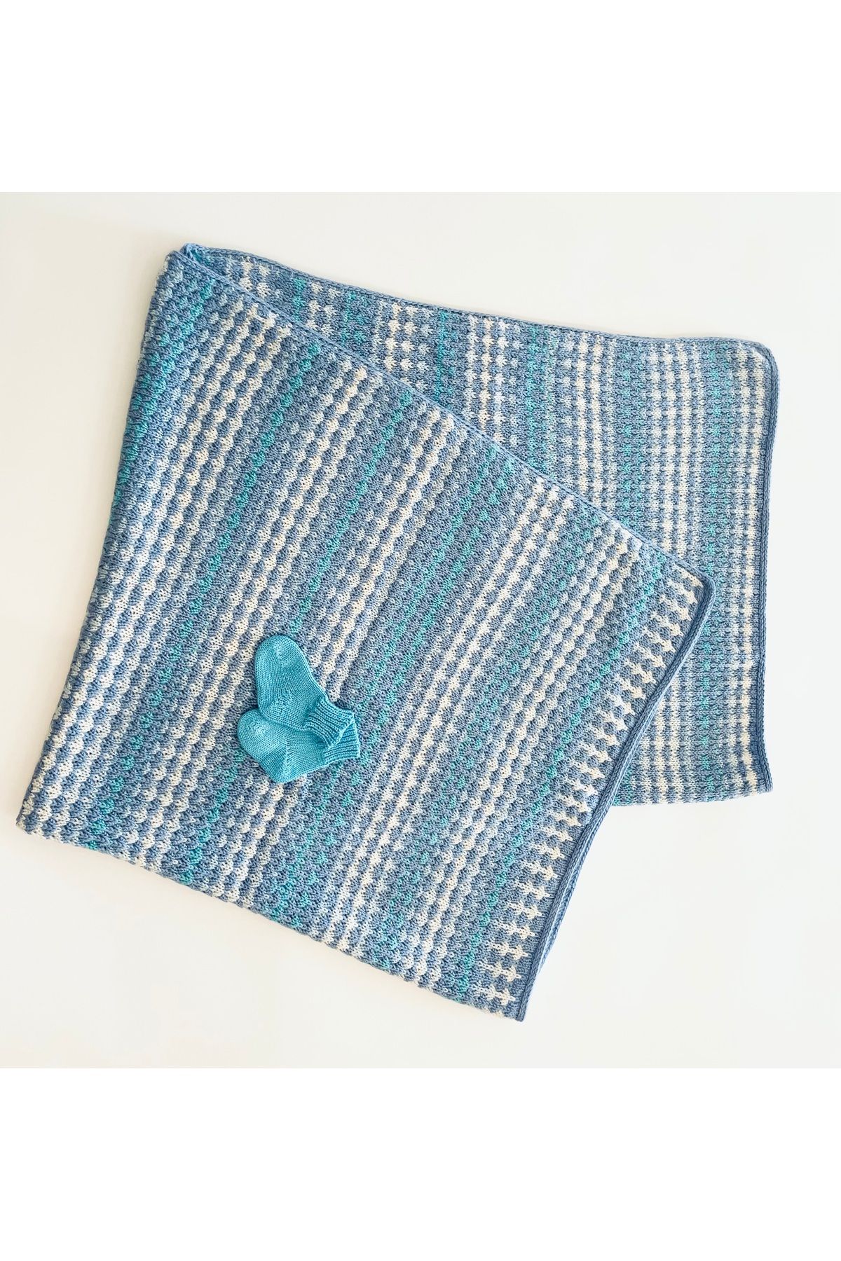 AZUKİDS-Blue Striped Baby Blanket - 40% Wool, 20% Bamboo and 40% Acrylic (90 X 120 cm) 3