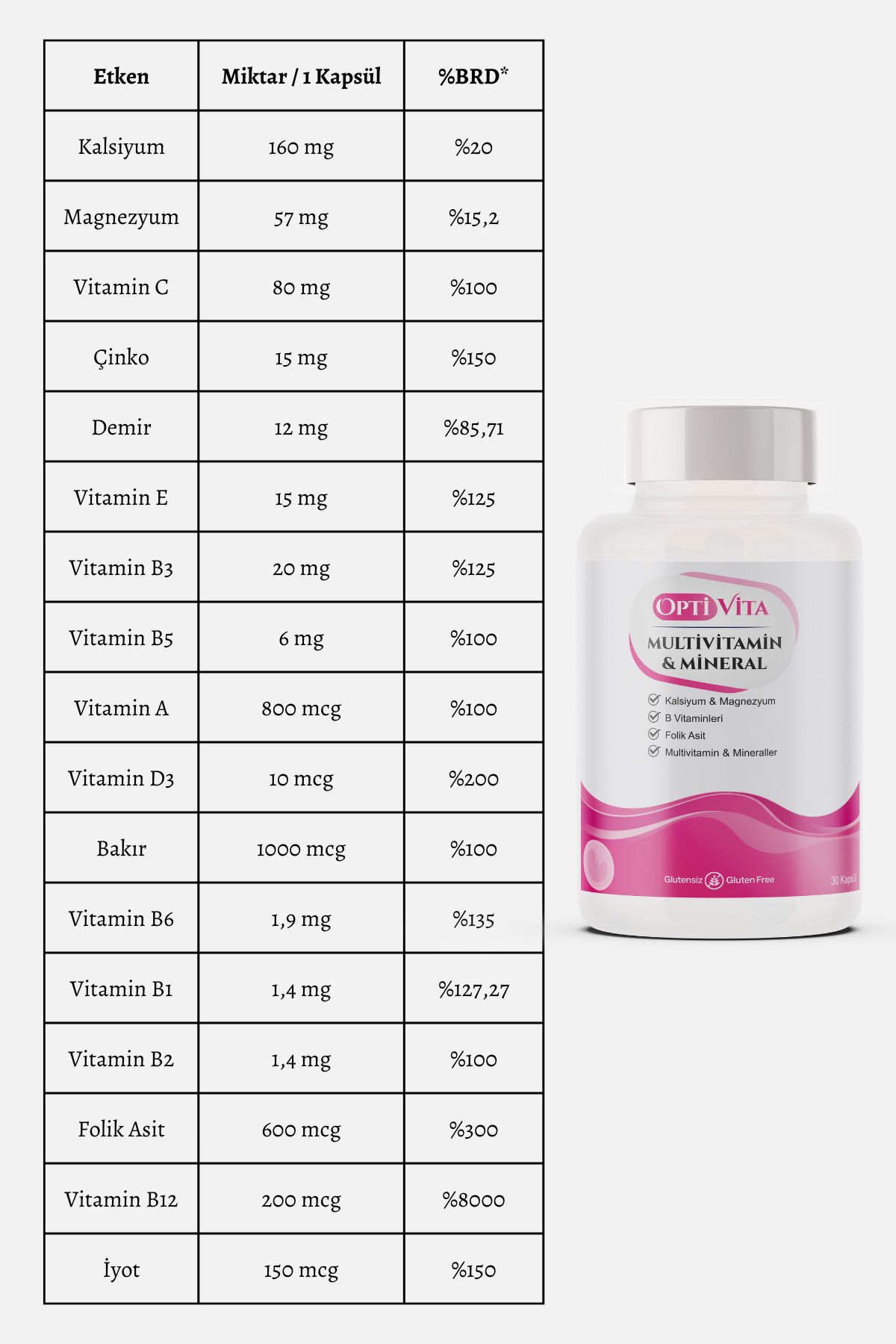 Optivita-Multivitamin And Mineral 30 Capsules For Women Folic Acid, Vitamins B, Calcium And Magnesium 3