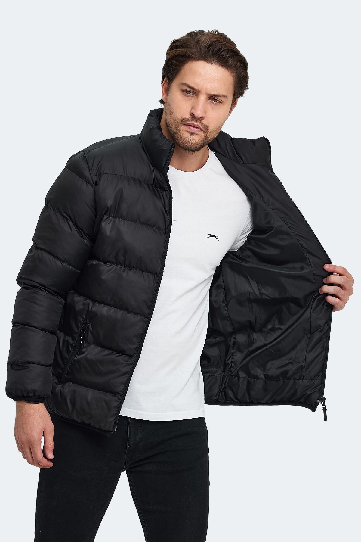 کاپشن ورزشی مشکی مردانه کت ST22JE017 500 اورجینال Slazenger