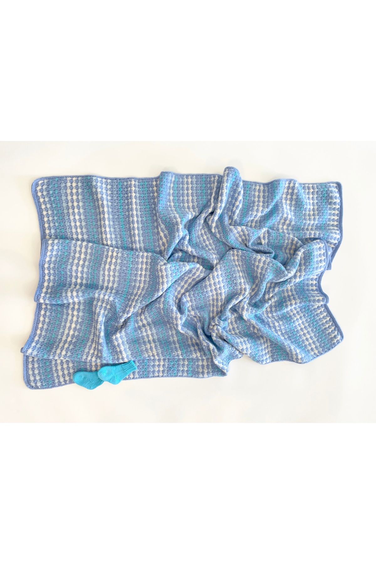 AZUKİDS-Blue Striped Baby Blanket - 40% Wool, 20% Bamboo and 40% Acrylic (90 X 120 cm) 5