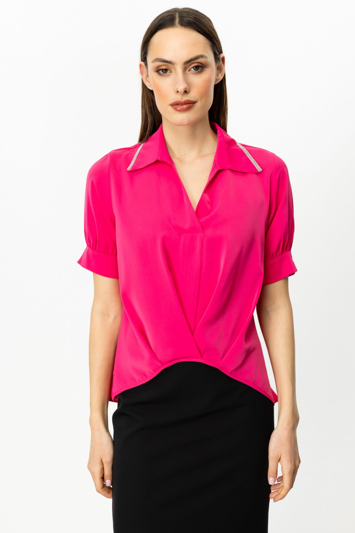 Ekol-Sleeveless Blouse with Stone Collar Detail 1