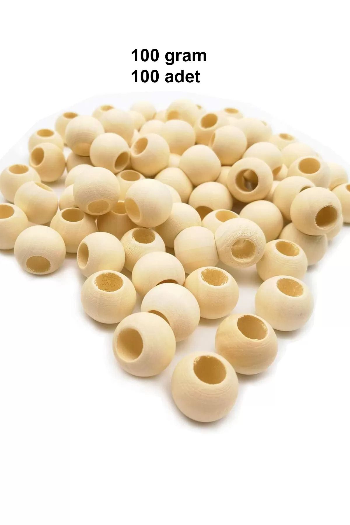 Kapamarka 100 Gr (100 Adet) Ahşap Boncuk 15 mm çap x 10 mm Delik Doğal Yuvarlak Ahşap Makrome El İşi Çanta