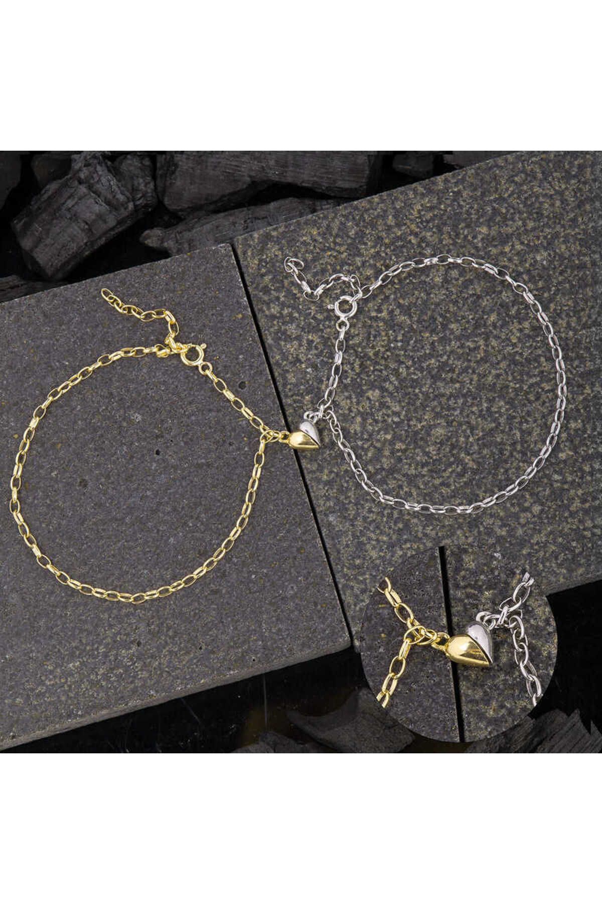 Serero 925 Ayar Gümüş Rodyum Gold Çift Kalpli Aşk Bileklik