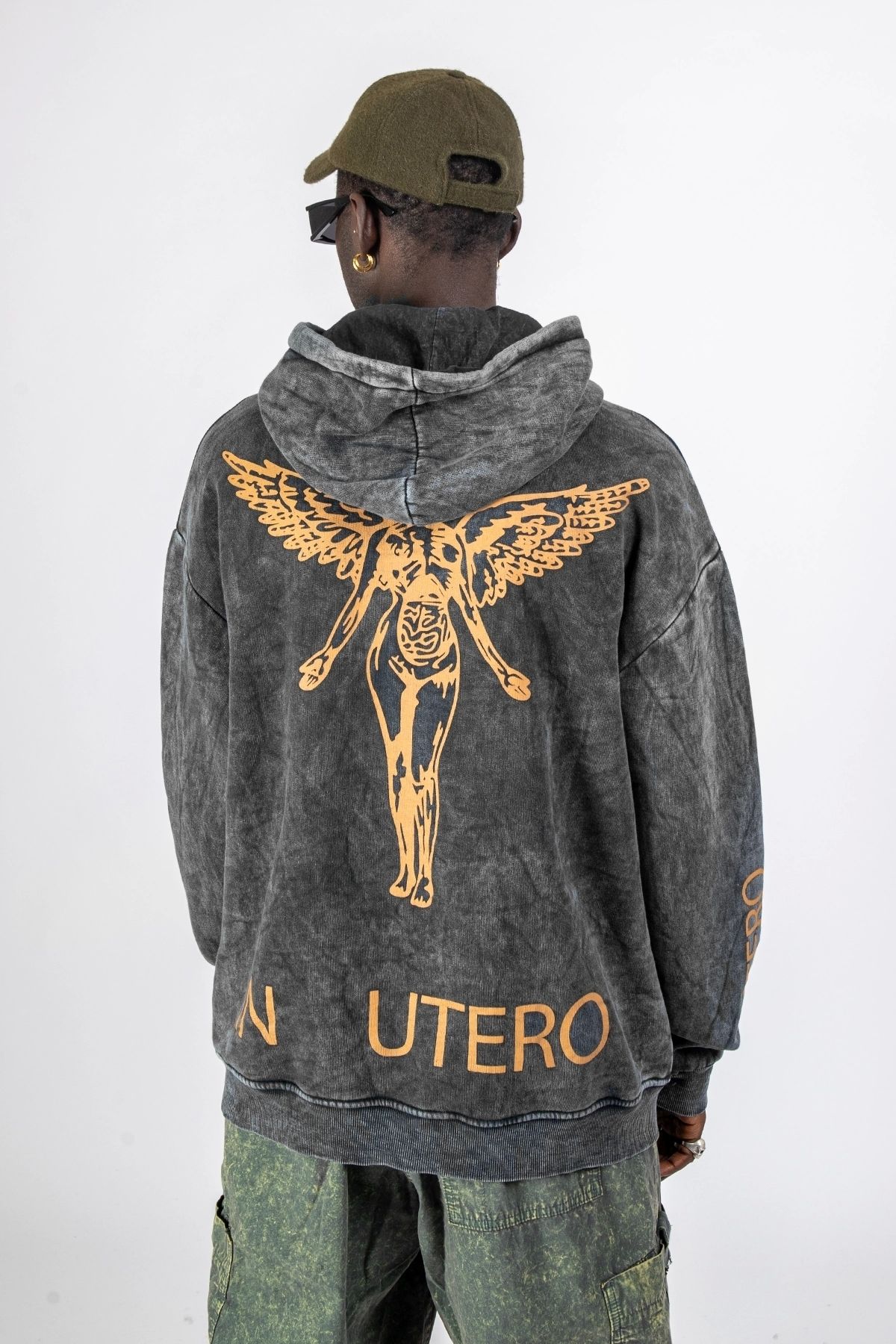 Sekizbiraltı-Hanorac supradimensionat unisex cu imprimeu spate Nirvana negru lavabil 4