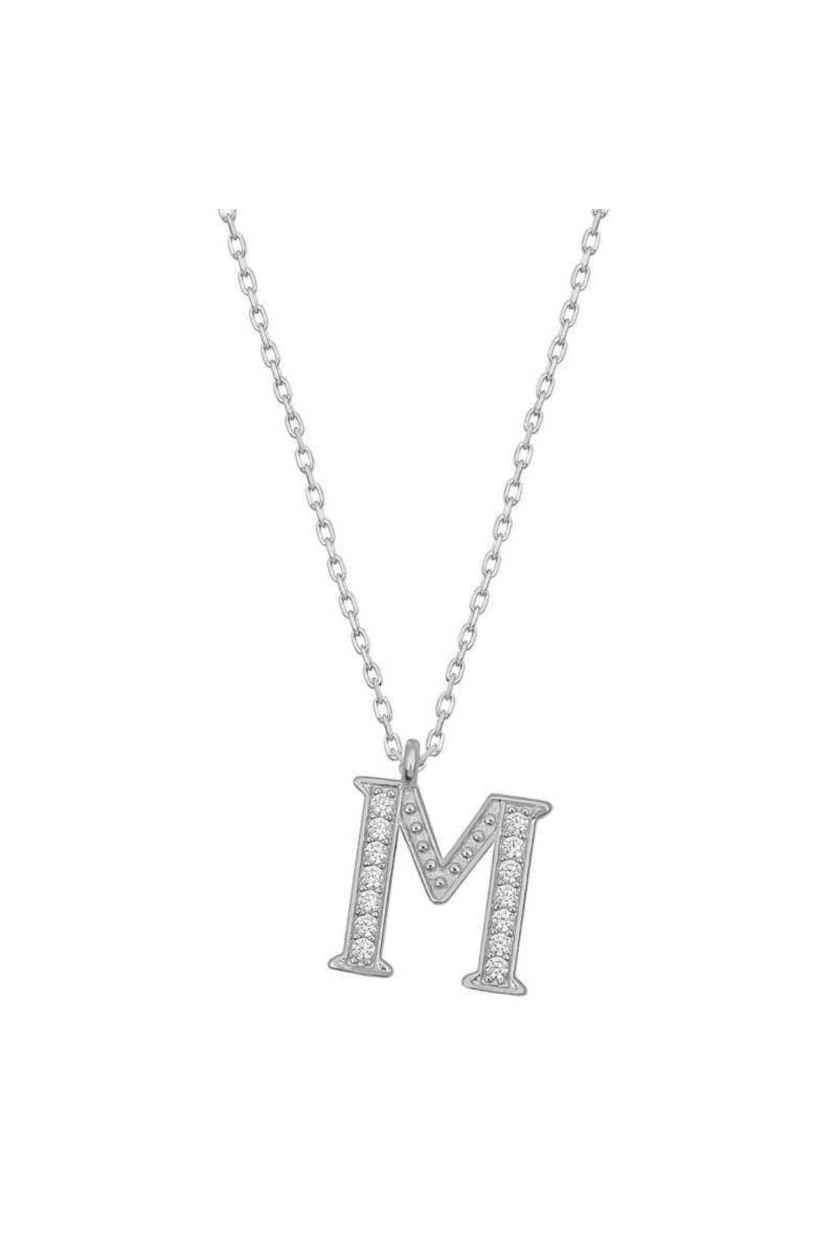 musellife 925 Ayar Gümüş Rodyum Kaplama M Harfi Kadın Gümüş Kolye (T6690) (491491)