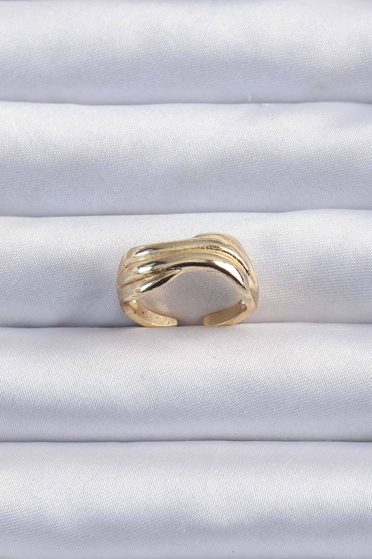 nazeninstoğu-Brass Gold Color Curved Adjustable Ring 1