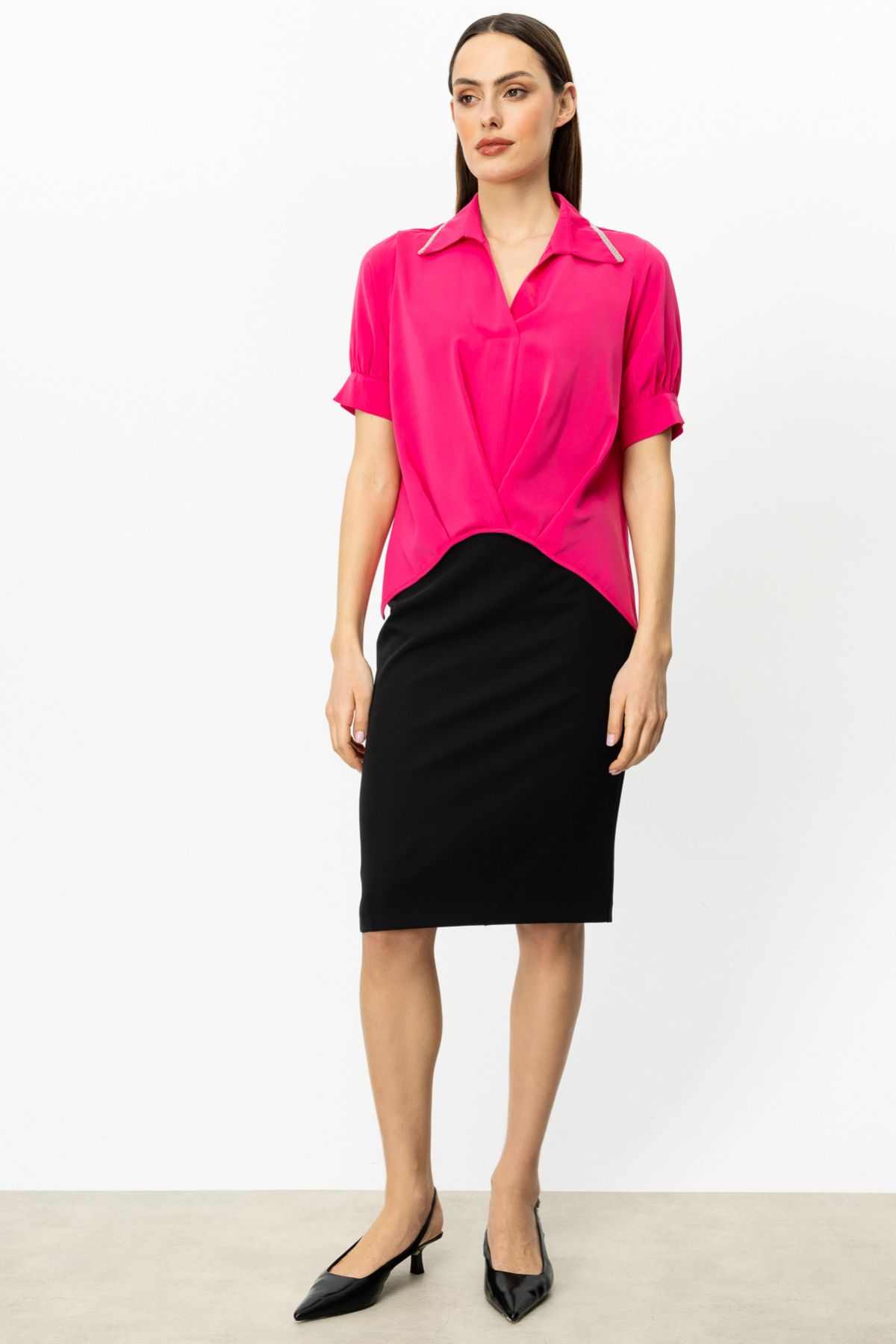 Ekol-Sleeveless Blouse with Stone Collar Detail 5