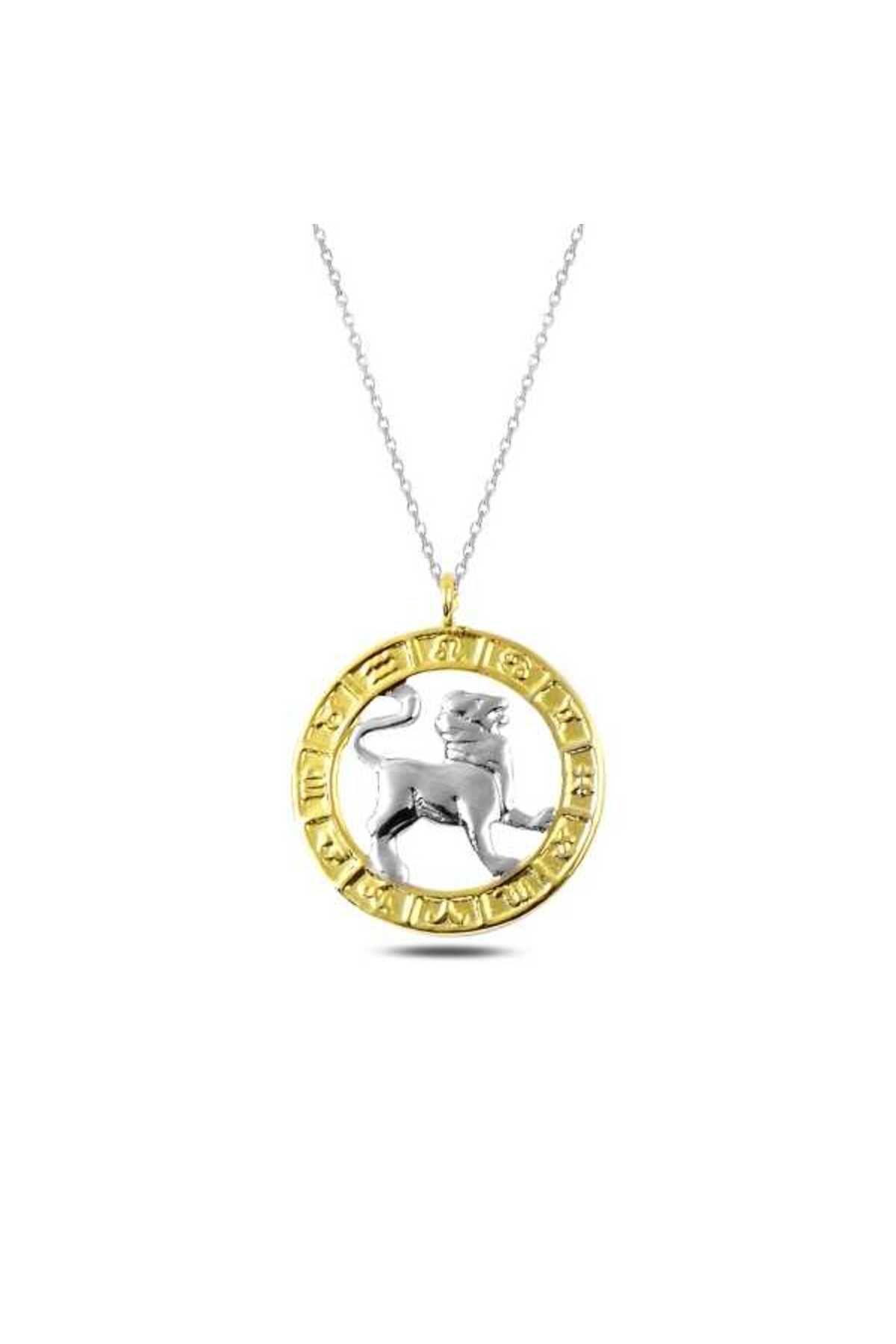 Nasay Store 925 Ayar Gümüş Gold Aslan Burcu Kadın Gümüş Kolye