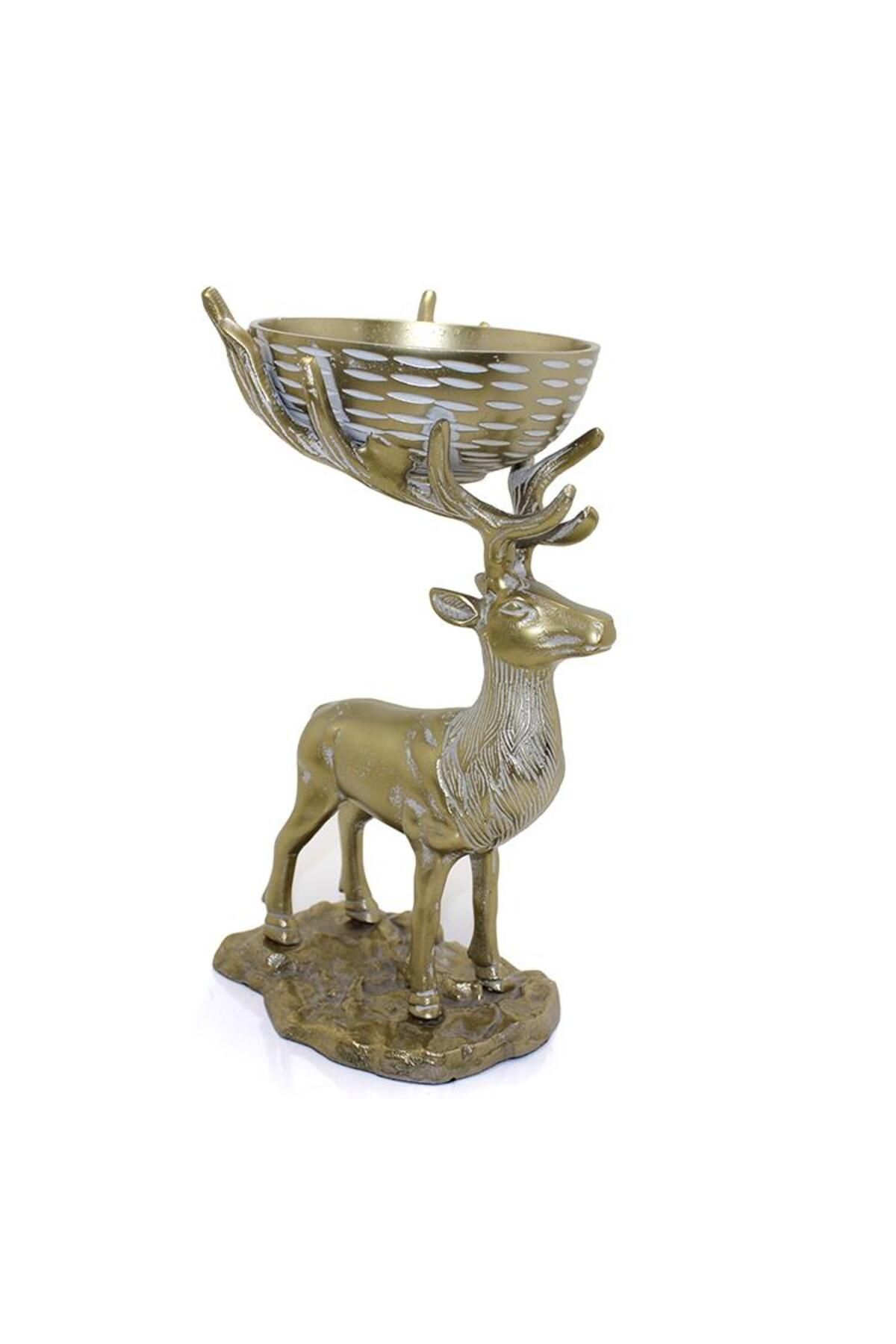 LiderGlobal Metal Geyikli Kase 32 Cm Dekoratif Hediyelik