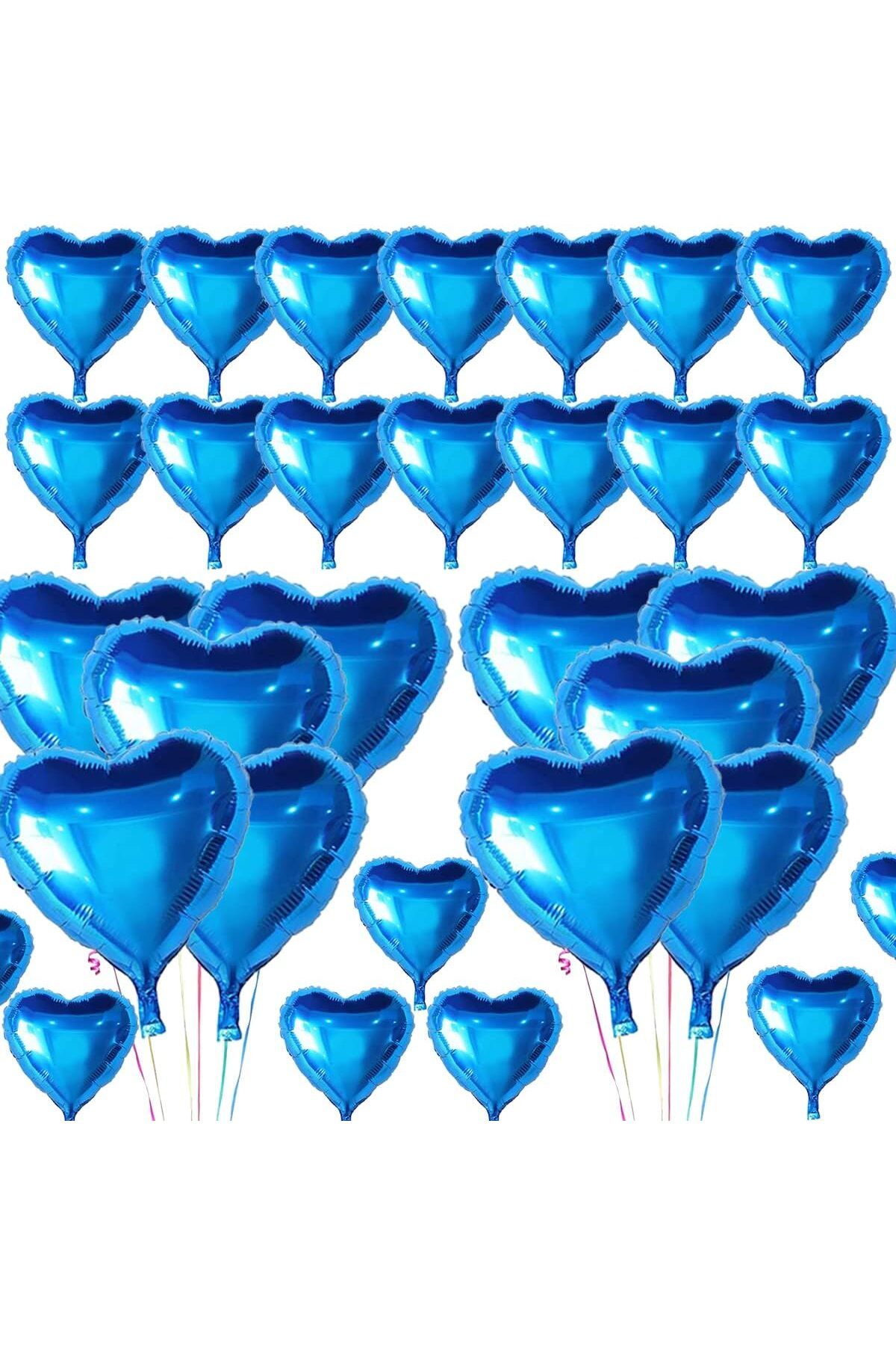 robotrend Metalize Parlak Mavi Kalp Şekilli Uçan Balon Folyo 18 Inç 45 Cm 25 Adet