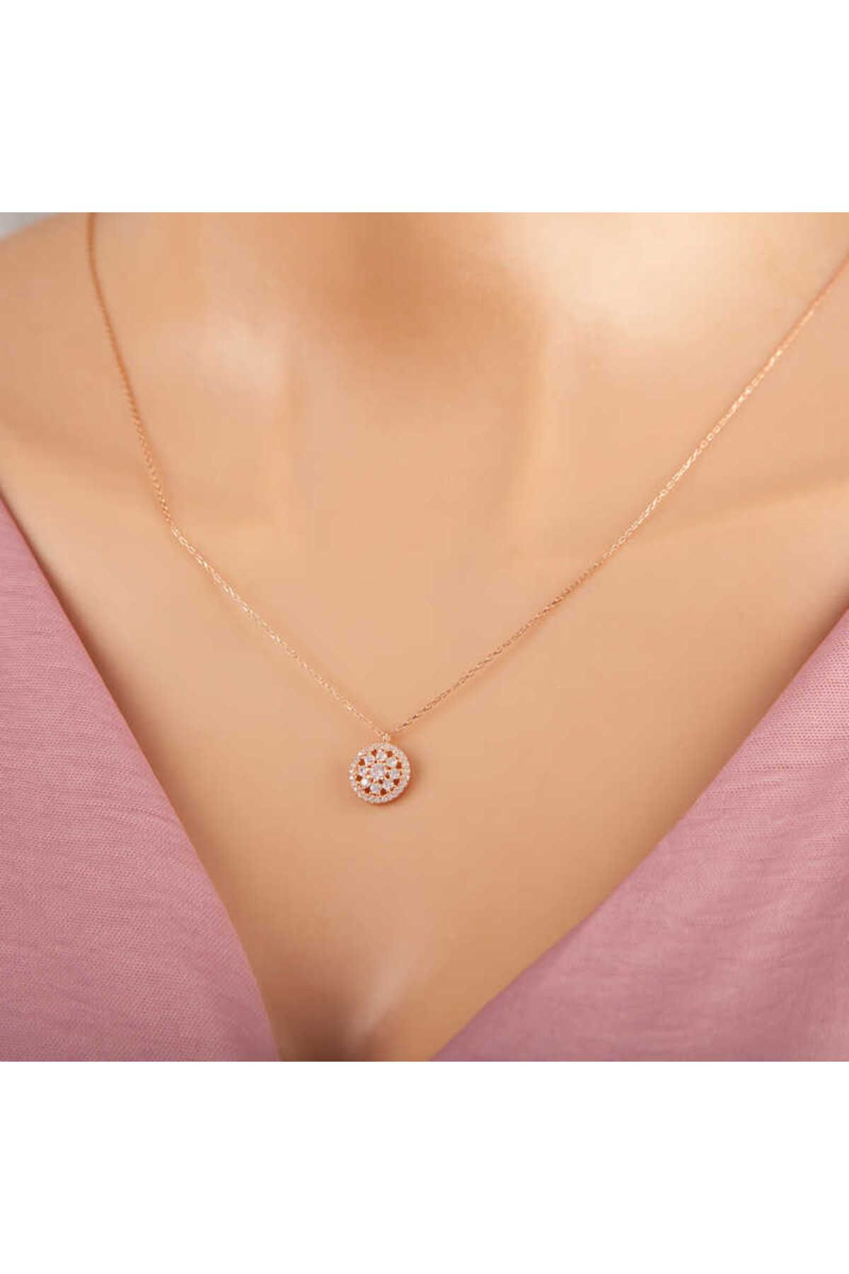 BAZAARİO 925 Ayar Gümüş Rose Çiçek Kadın Gümüş Kolye