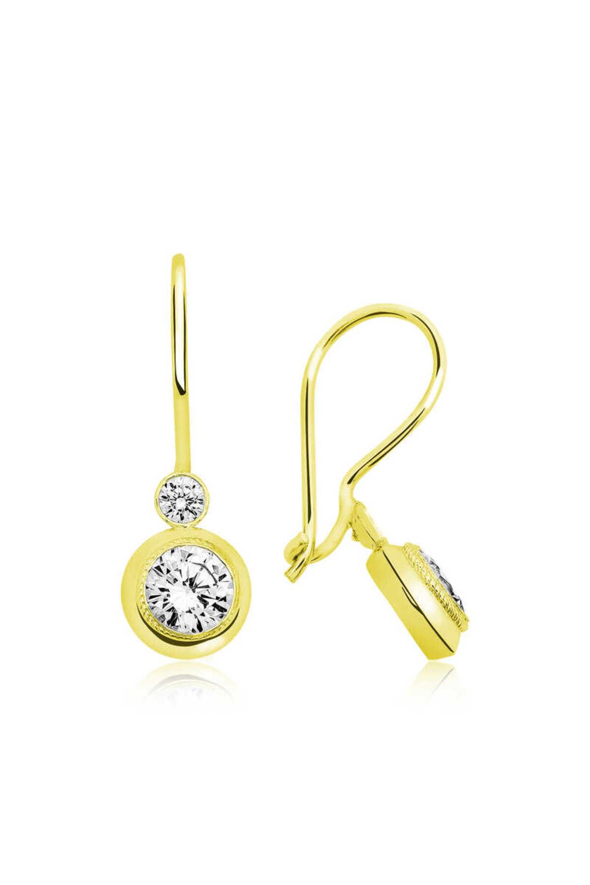 SANSERA 925 Ayar Gümüş Gold Sallantılı Tek Taş Küpe
