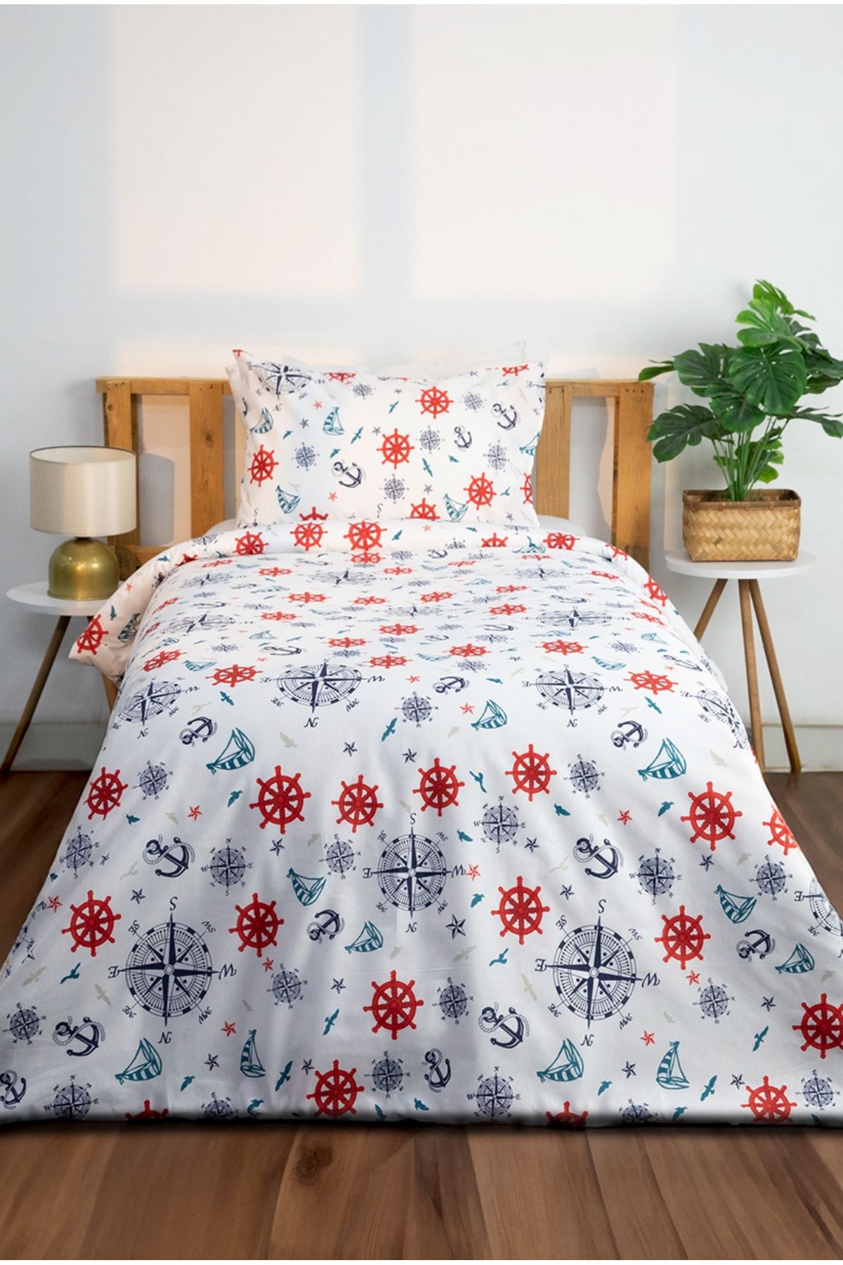 ÇIQRIK HOME-Single Anchor Pattern Duvet Cover Set with Elastic Sheets 1