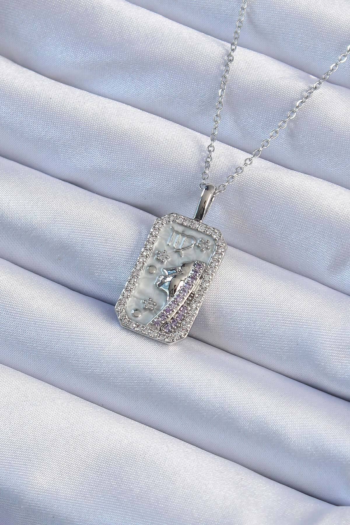 MMB Boutique 316L Çelik Zincir Gümüş Renk Zirkon Taşlı Yüz Figürlü Tarot Kolye