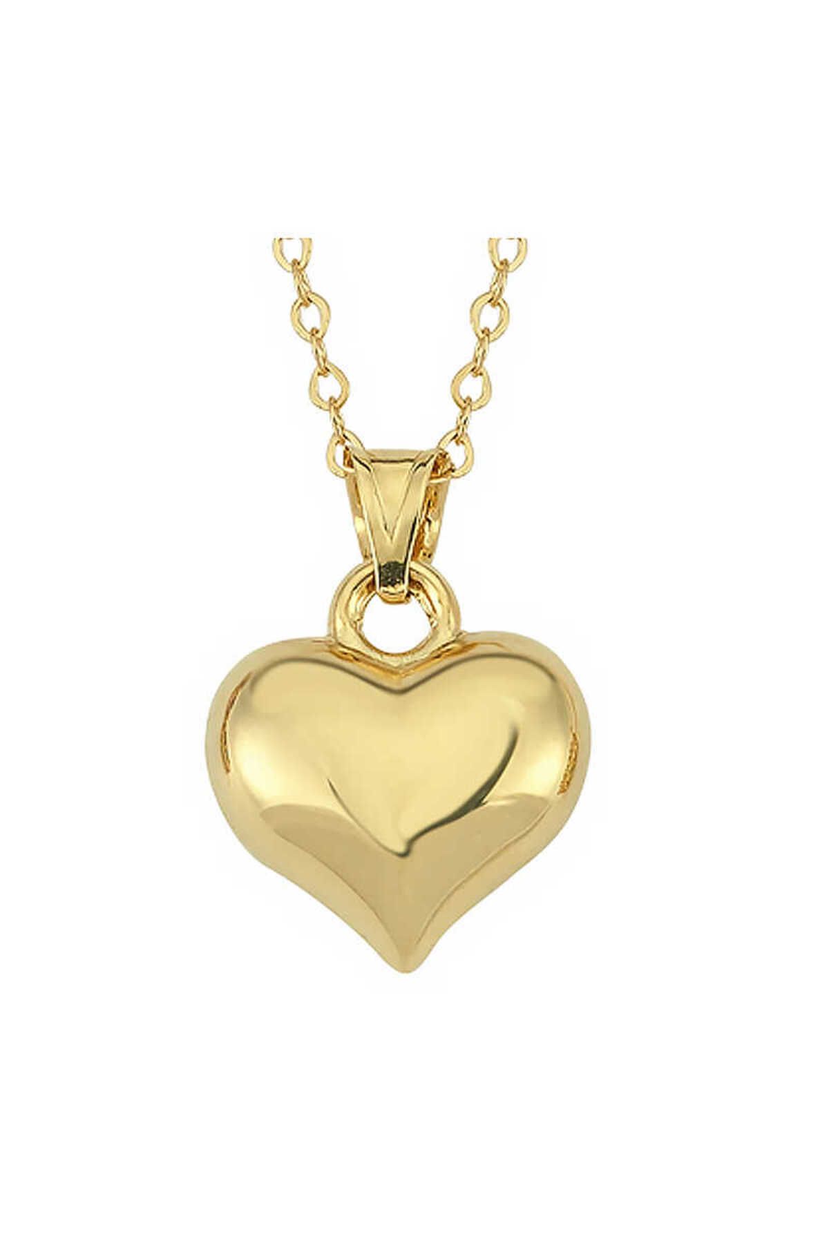 Nasay Store 925 Ayar Gümüş 3 Boyutlu Gold Kalp Kadın Kolye